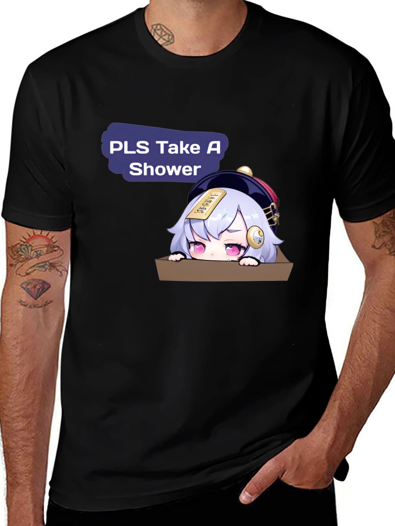 Funny Anime Character Take A Shower Graphic T-Shirt