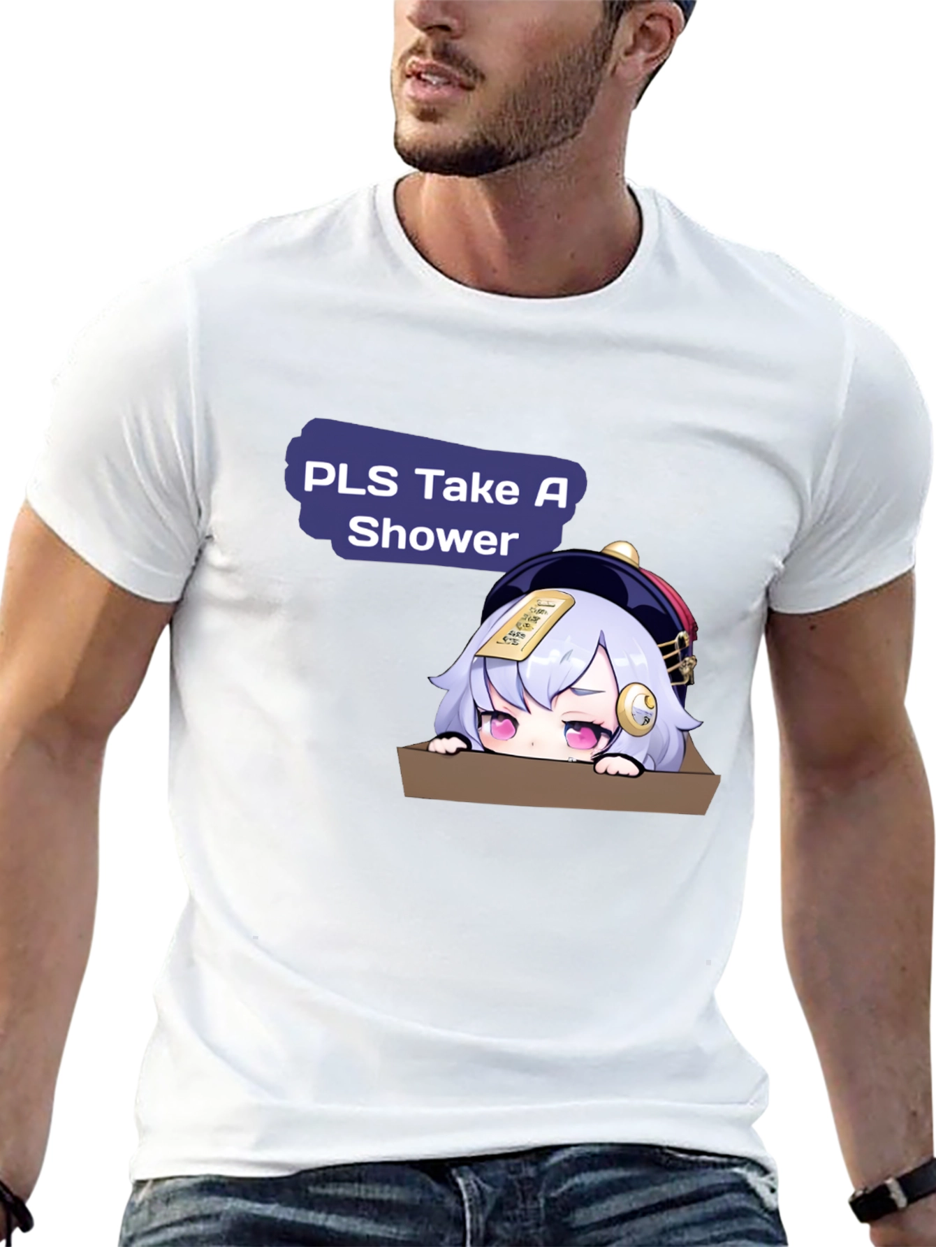 Funny Anime Character Take A Shower Graphic T-Shirt