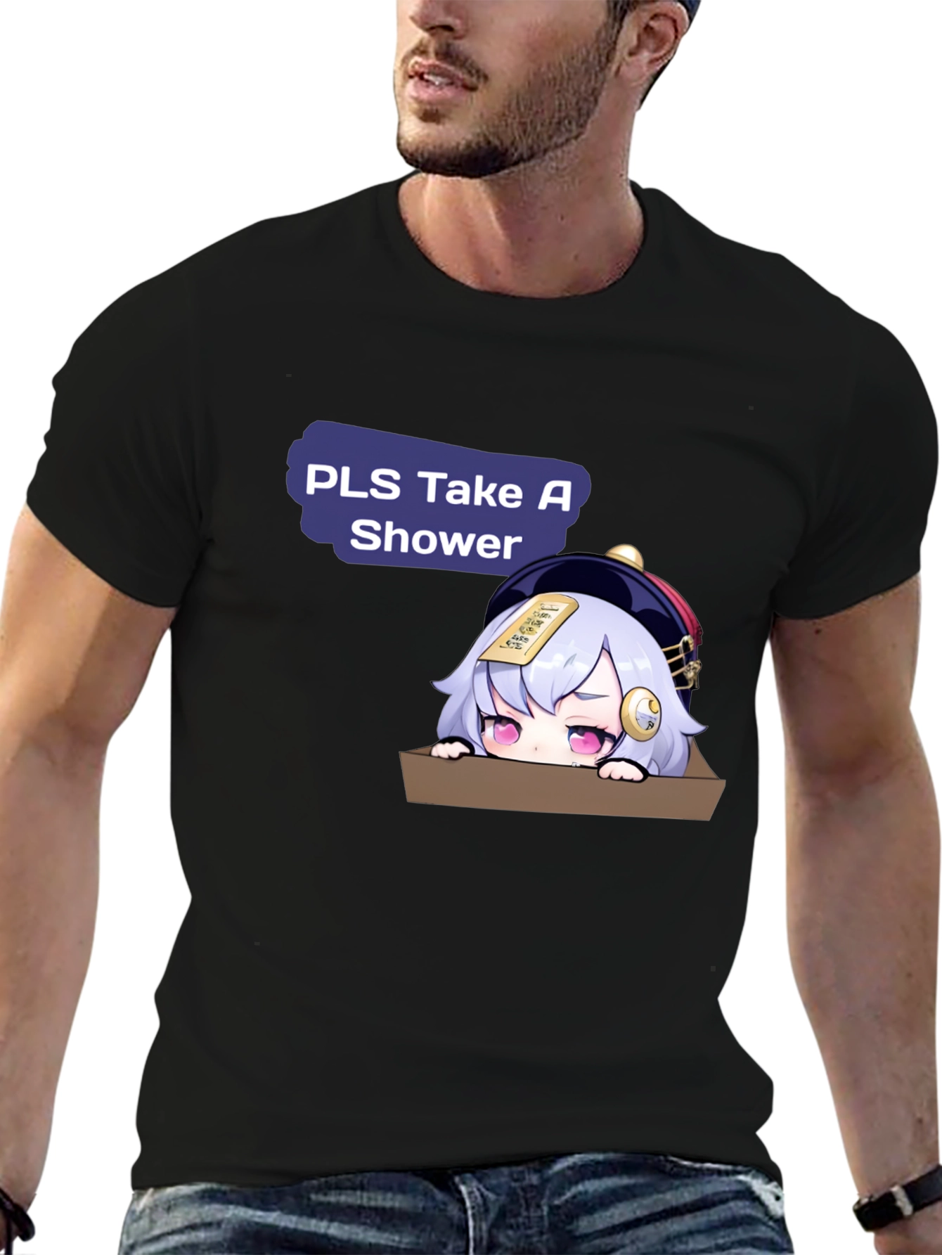 Funny Anime Character Take A Shower Graphic T-Shirt
