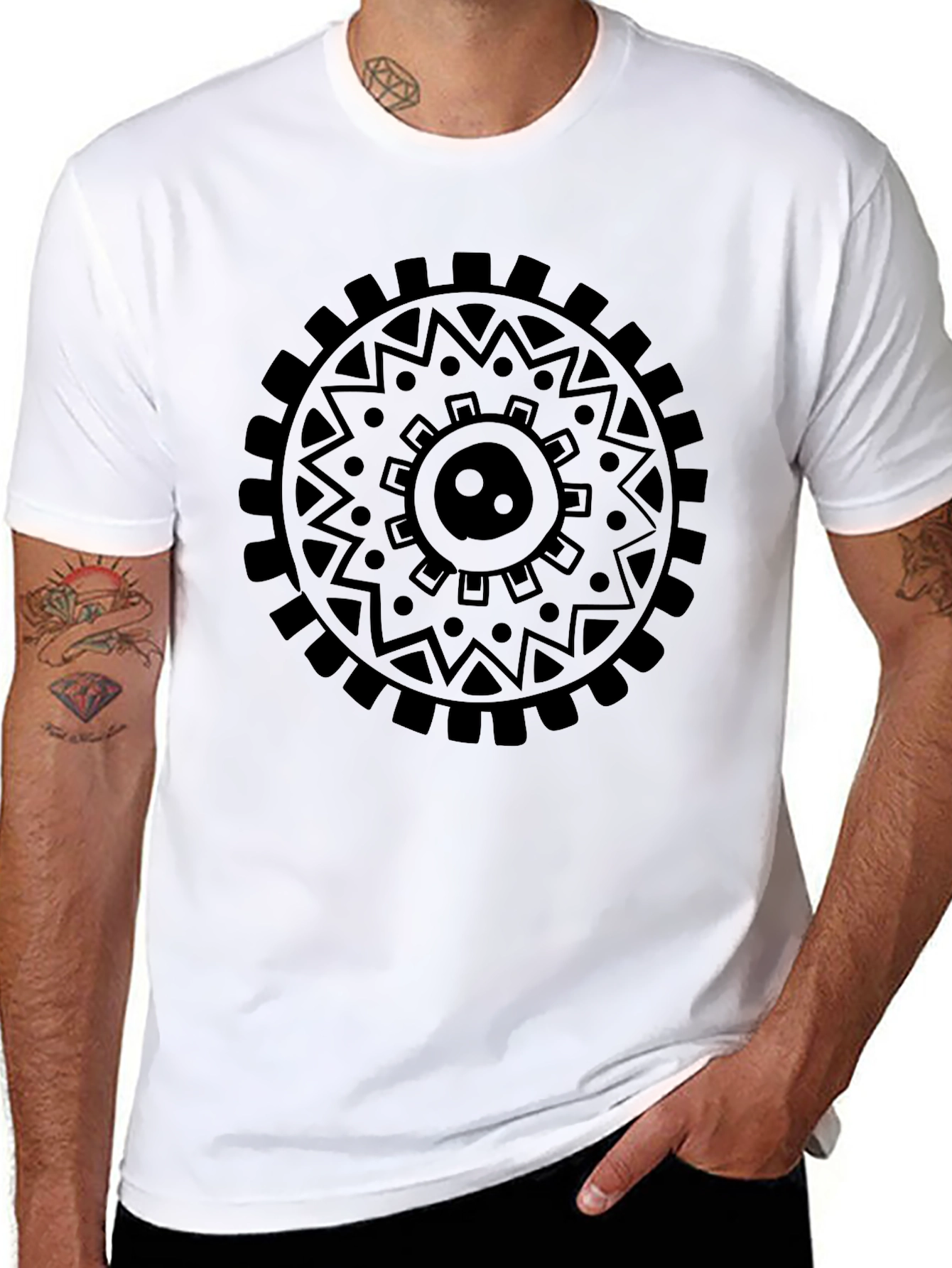 Black Graphic Tee - Circular Tribal Design