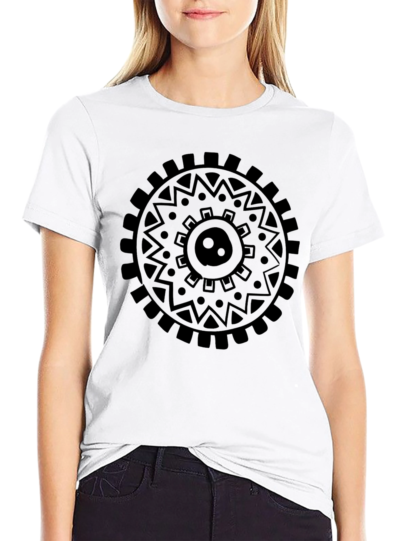 Black Graphic Tee - Circular Tribal Design