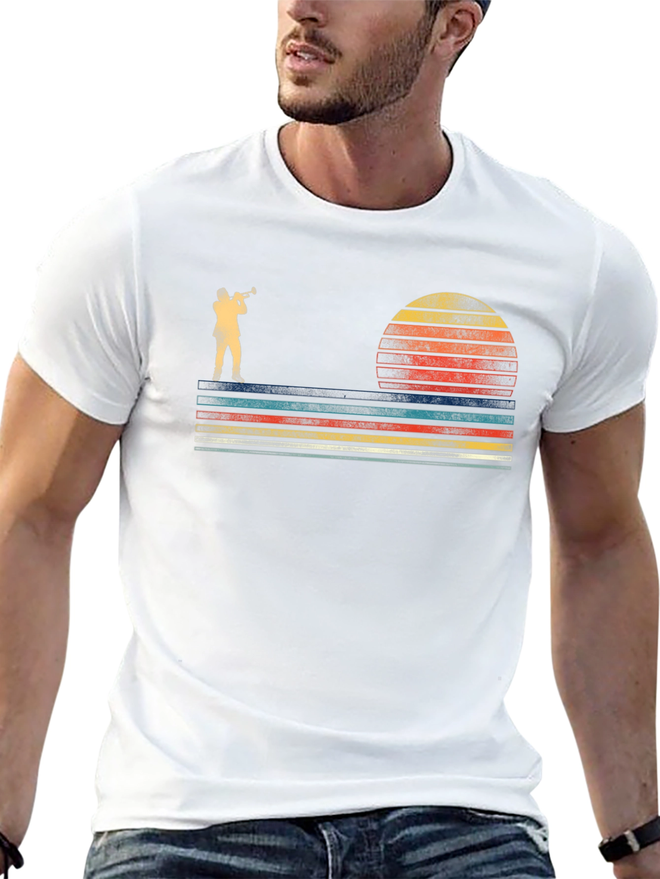 Retro Trumpet Player T-Shirt - Sunset Design