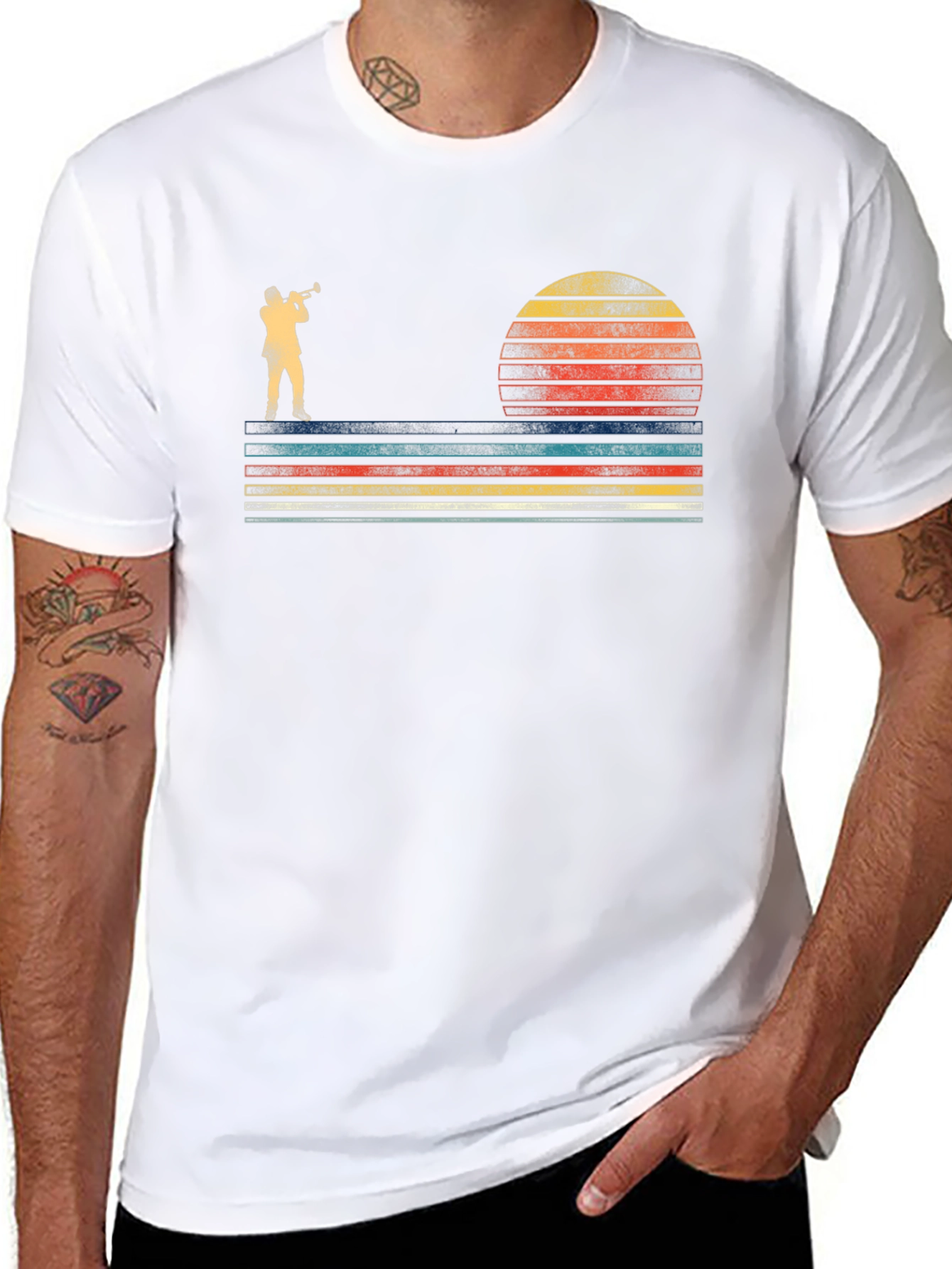 Retro Trumpet Player T-Shirt - Sunset Design