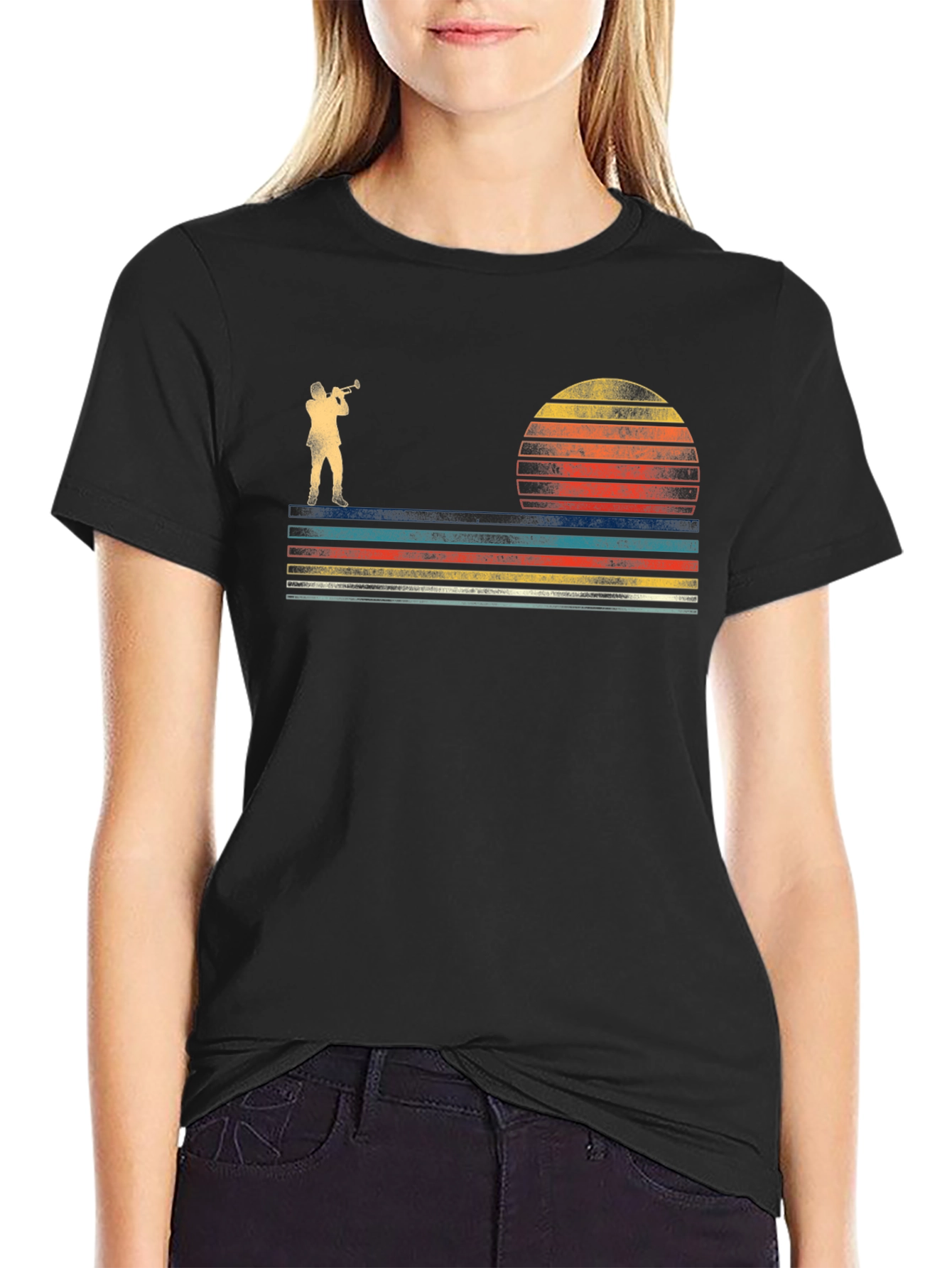 Retro Trumpet Player T-Shirt - Sunset Design