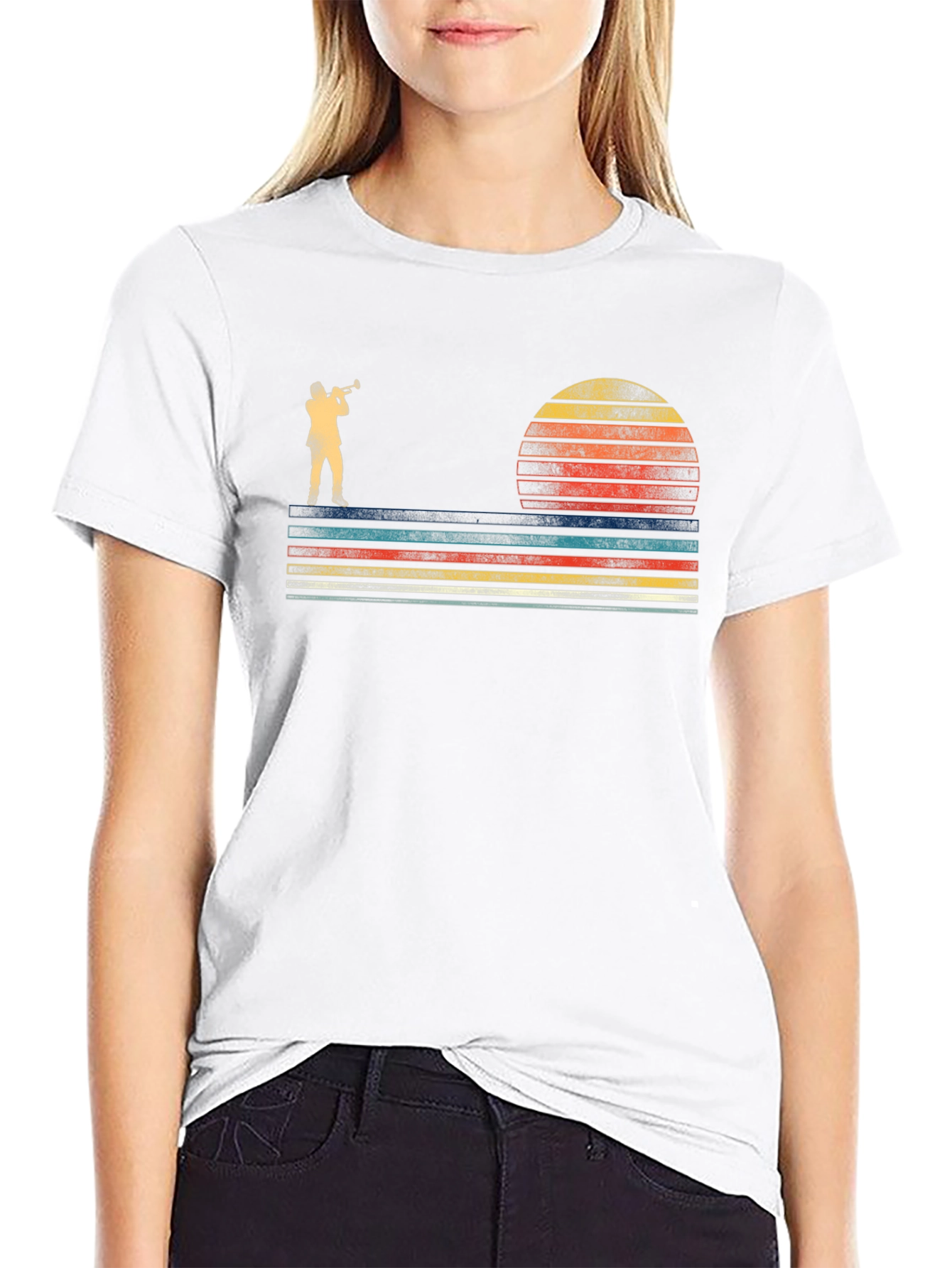 Retro Trumpet Player T-Shirt - Sunset Design