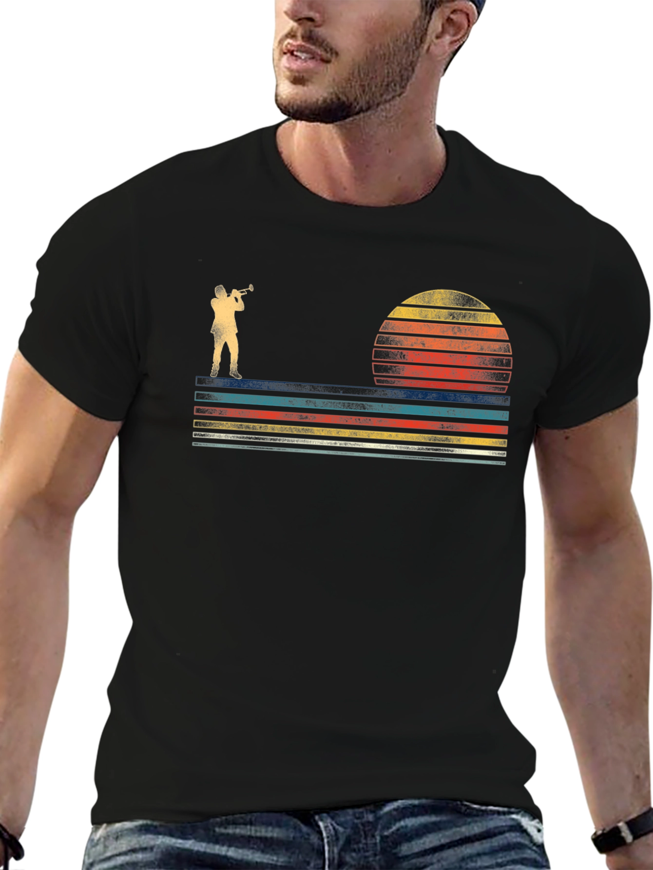 Retro Trumpet Player T-Shirt - Sunset Design
