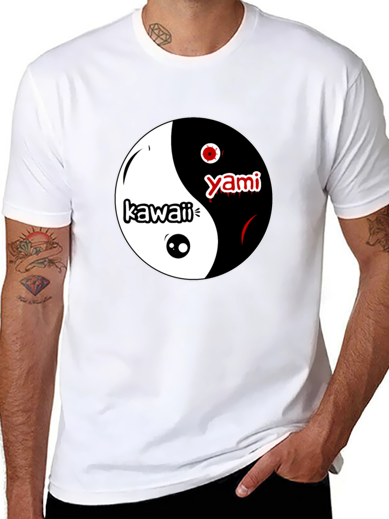 Yin Yang Kawaii Yami T-Shirt - Black