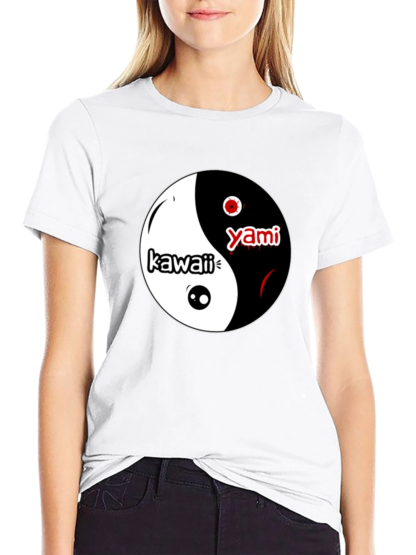 Yin Yang Kawaii Yami T-Shirt - Black