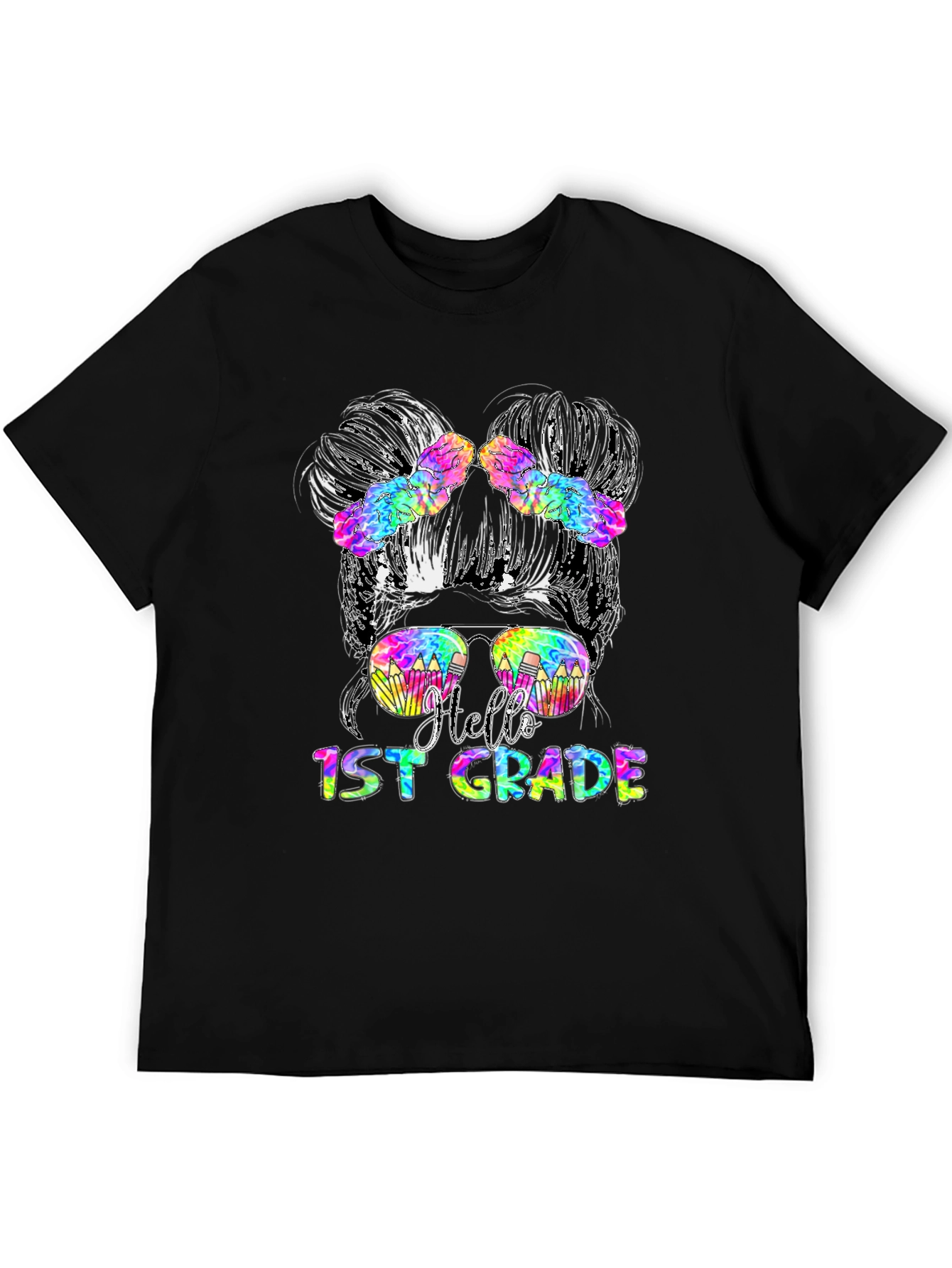 Hello 1st Grade Messy Bun Teacher T-Shirt