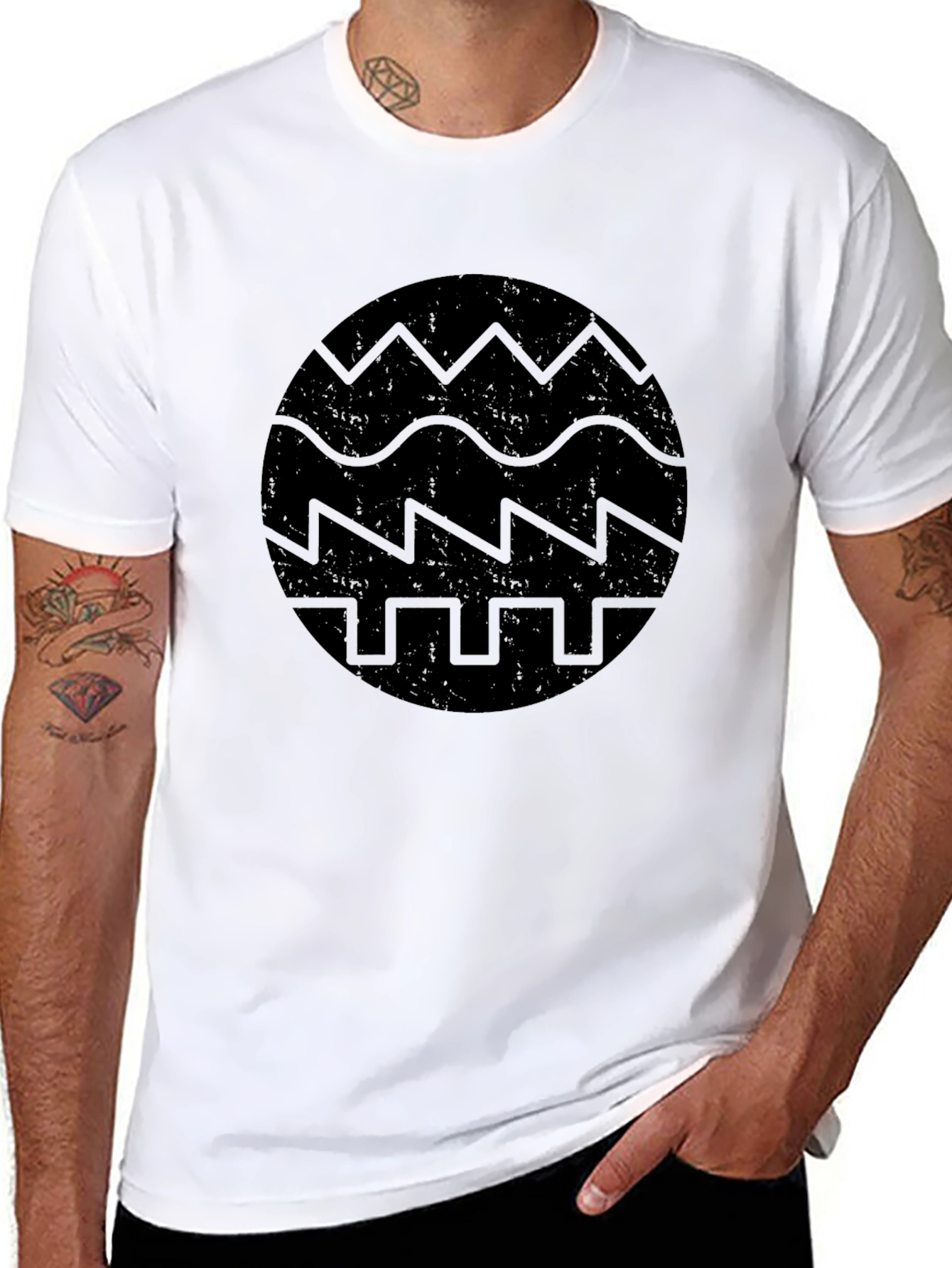 Modern Graphic Tee - Black Round Print Shirt