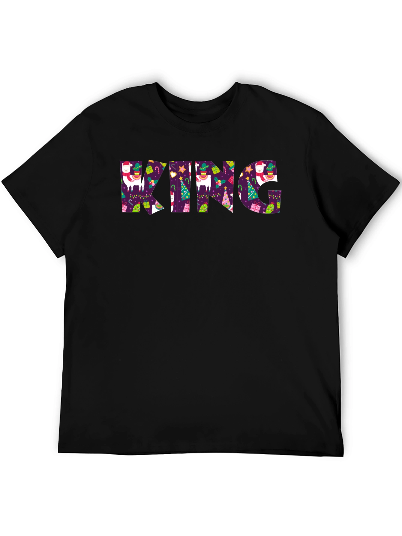 Festive King Graphic Print Black T-Shirt