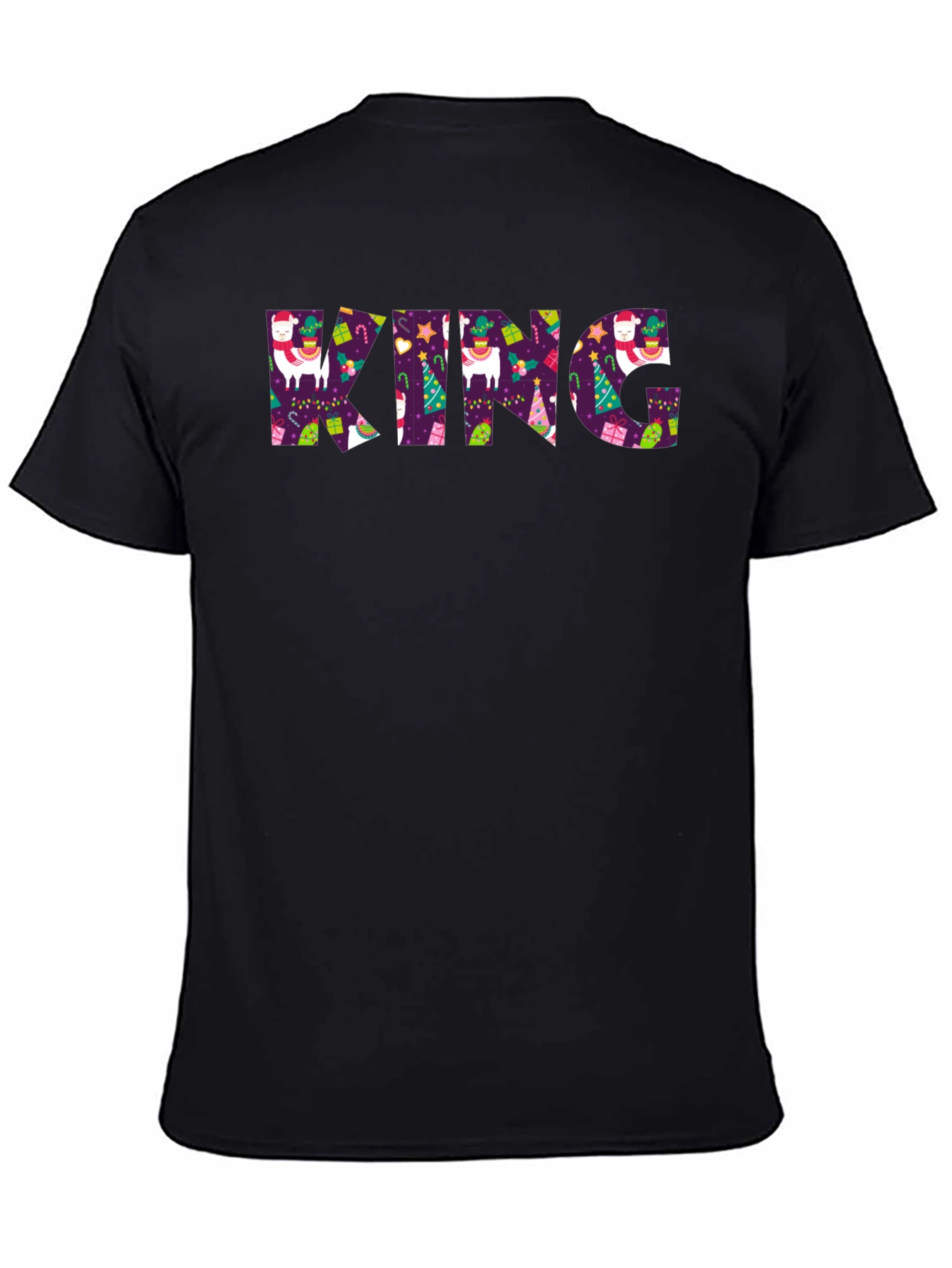 Festive King Graphic Print Black T-Shirt
