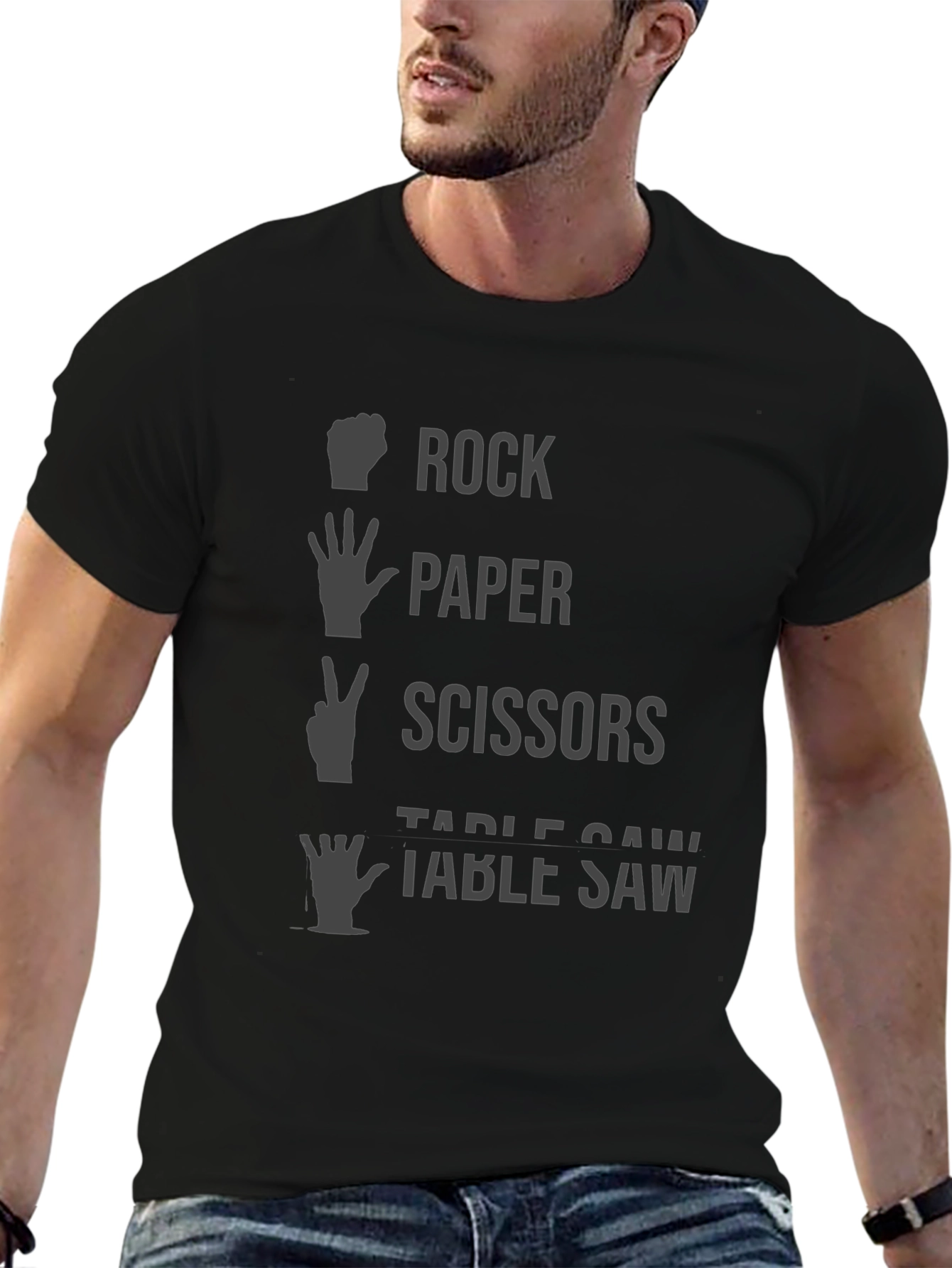 Rock Paper Scissors Table Saw Black T-Shirt