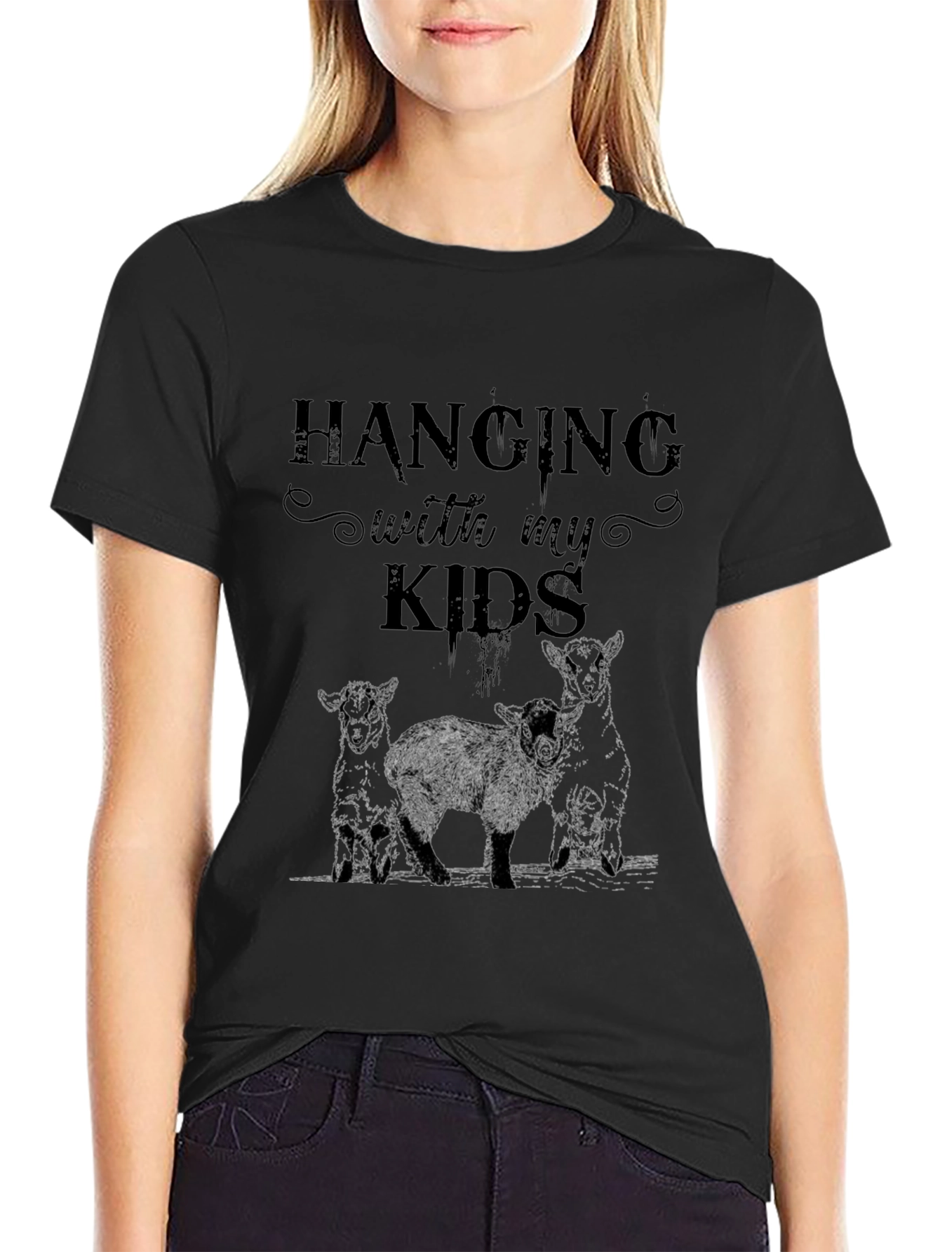 Hanging with My Kids Lamb T-Shirt - Black