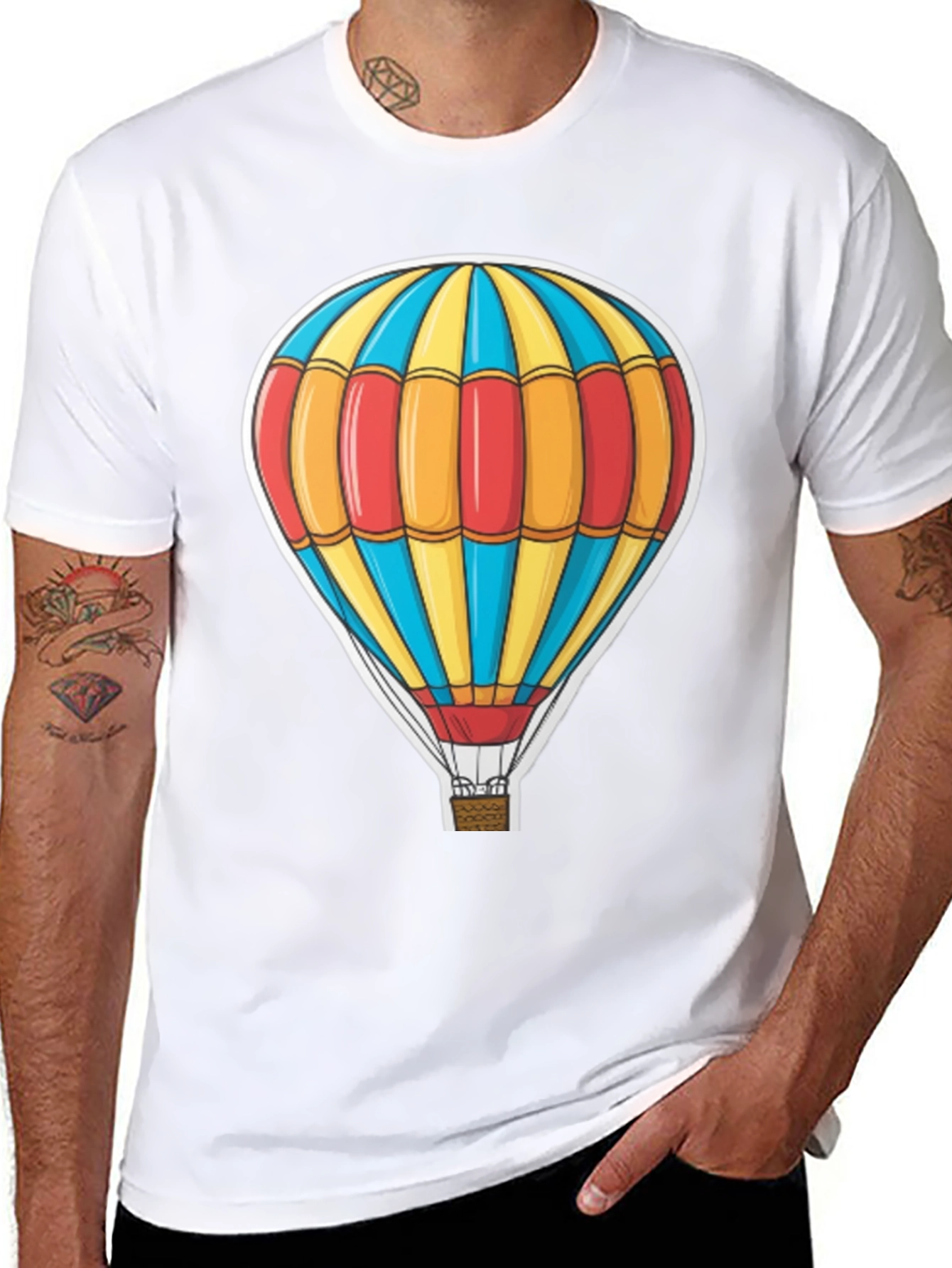 Hot Air Balloon Graphic Tee - Black Cotton T-Shirt