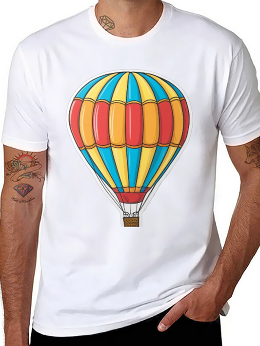 Hot Air Balloon Graphic Tee - Black Cotton T-Shirt