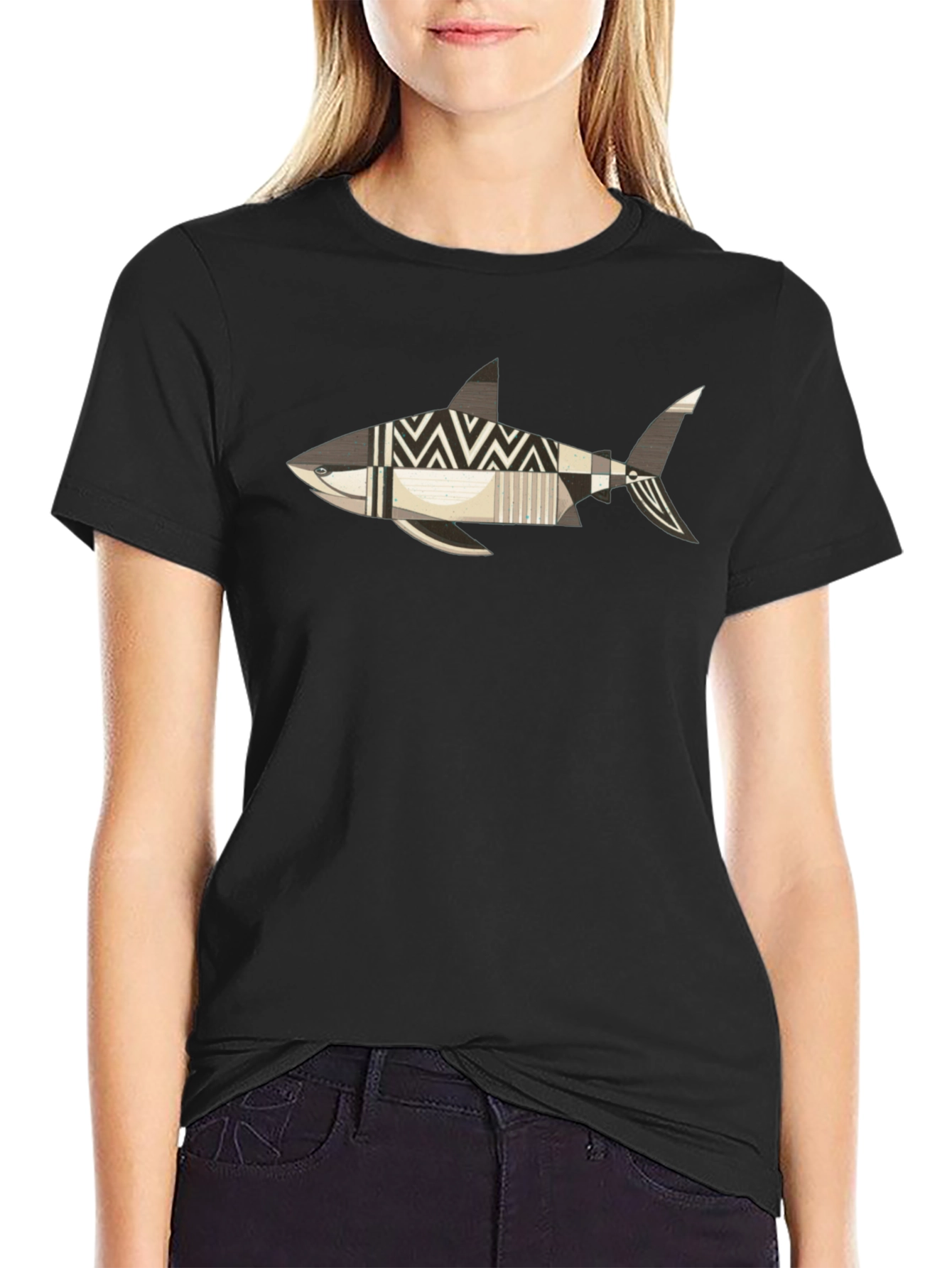Abstract Shark Graphic Print T-Shirt