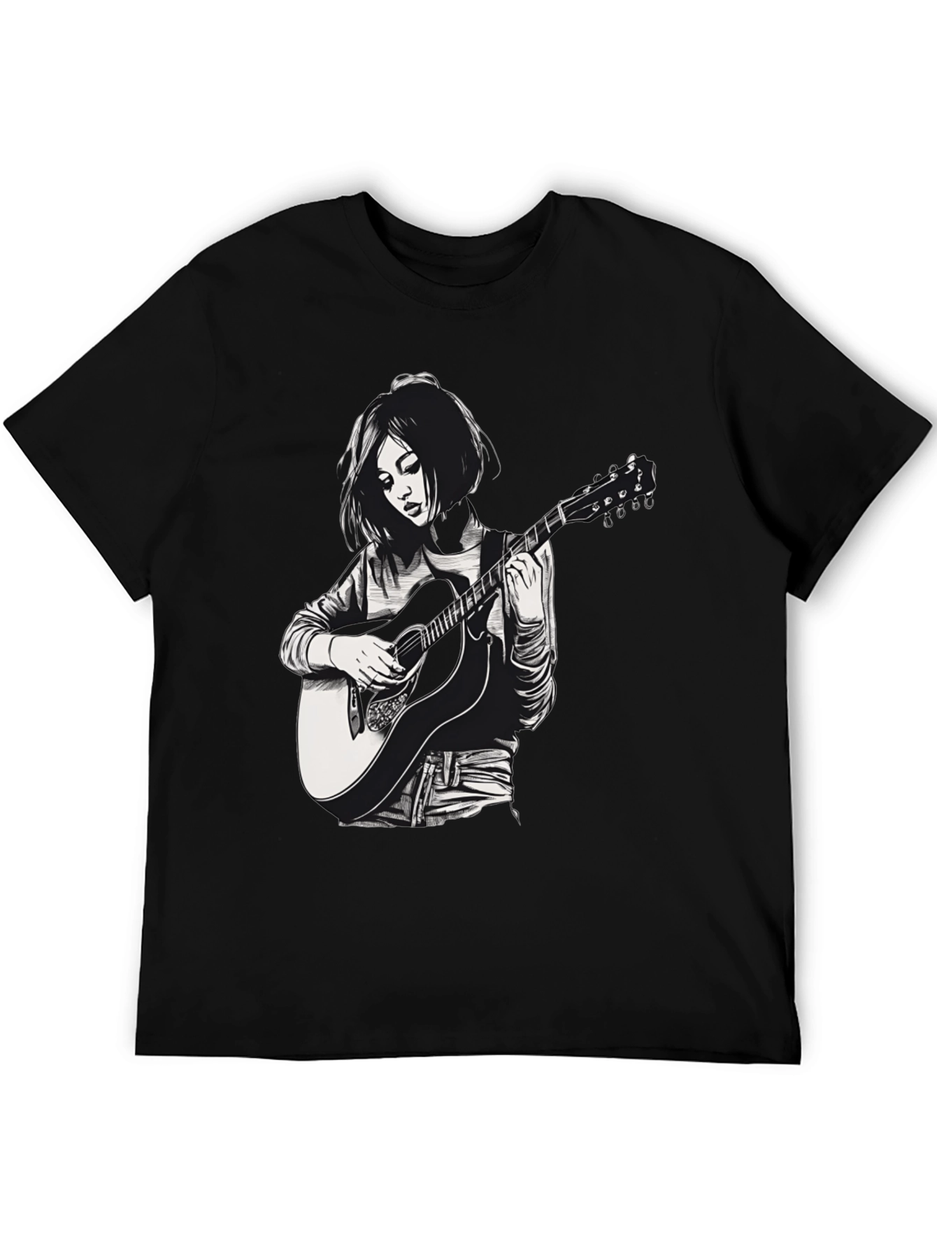 Guitar Player Graphic Tee - Unisex Black T-Shirt
