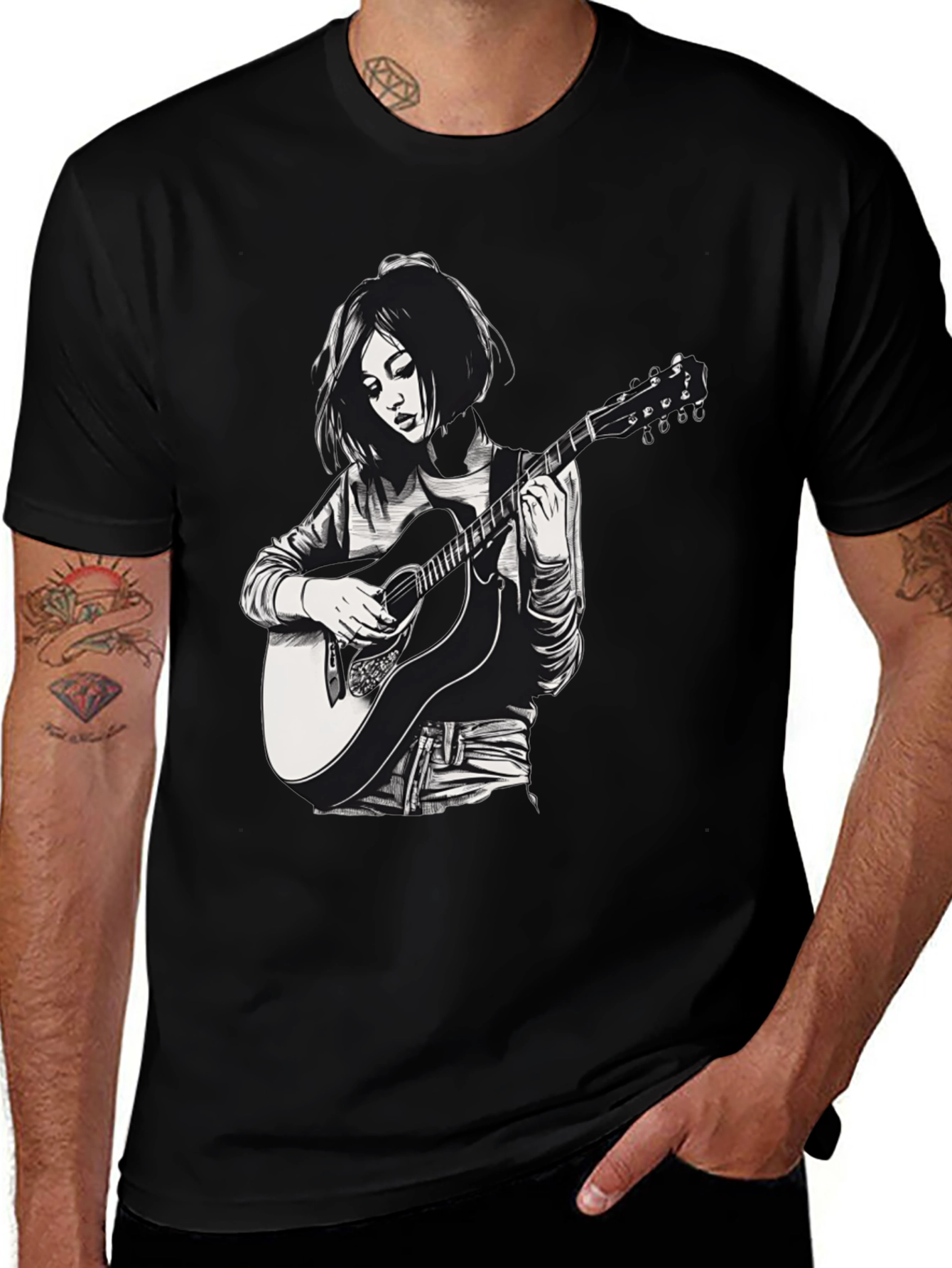 Guitar Player Graphic Tee - Unisex Black T-Shirt