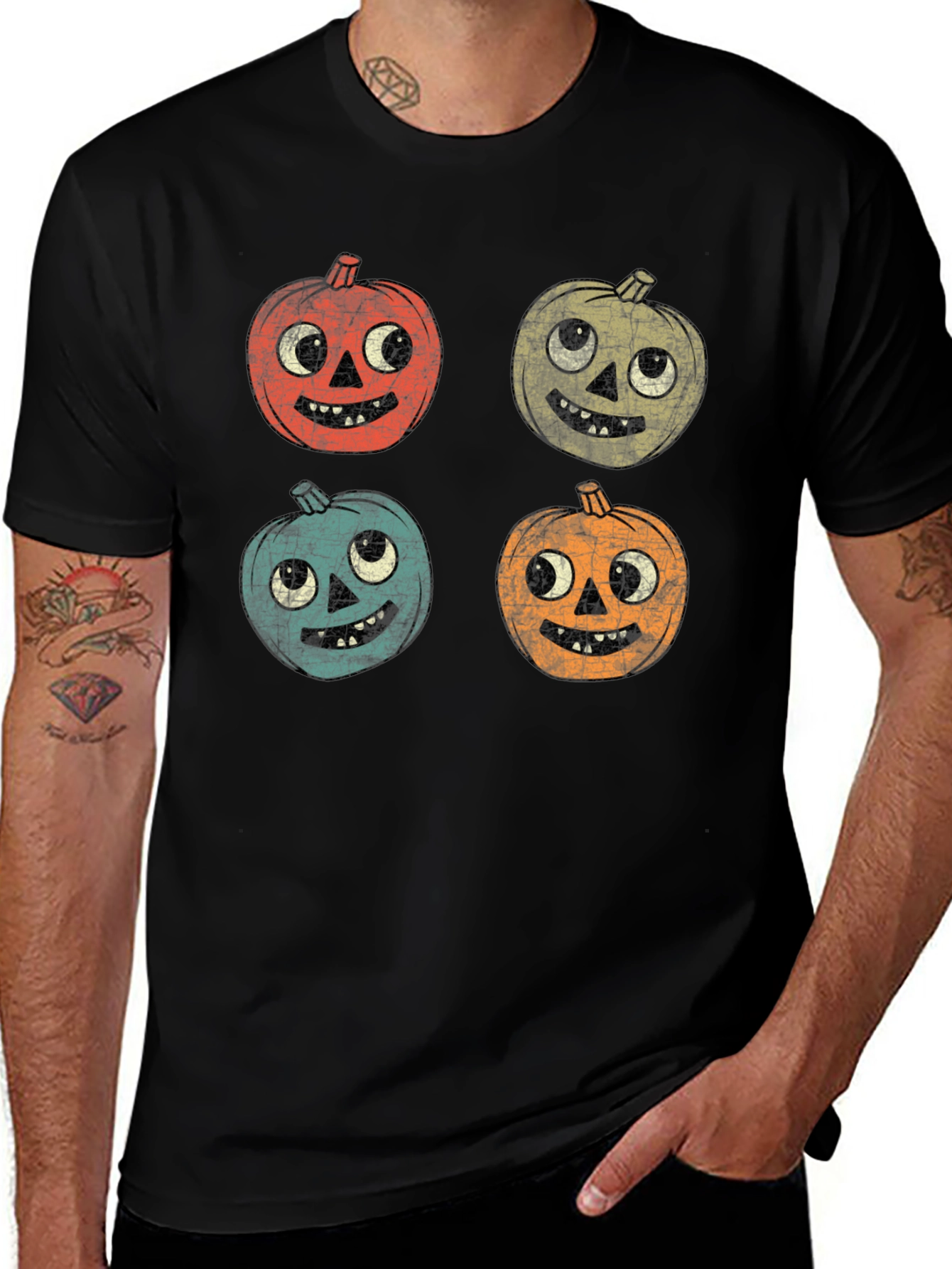 Retro Halloween Pumpkin Face Graphic Tee