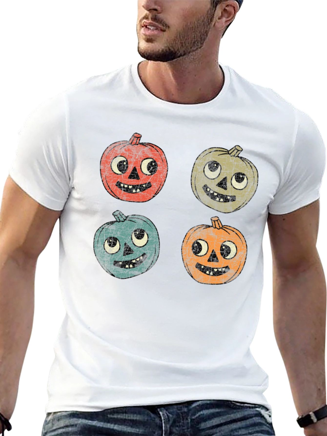 Retro Halloween Pumpkin Face Graphic Tee