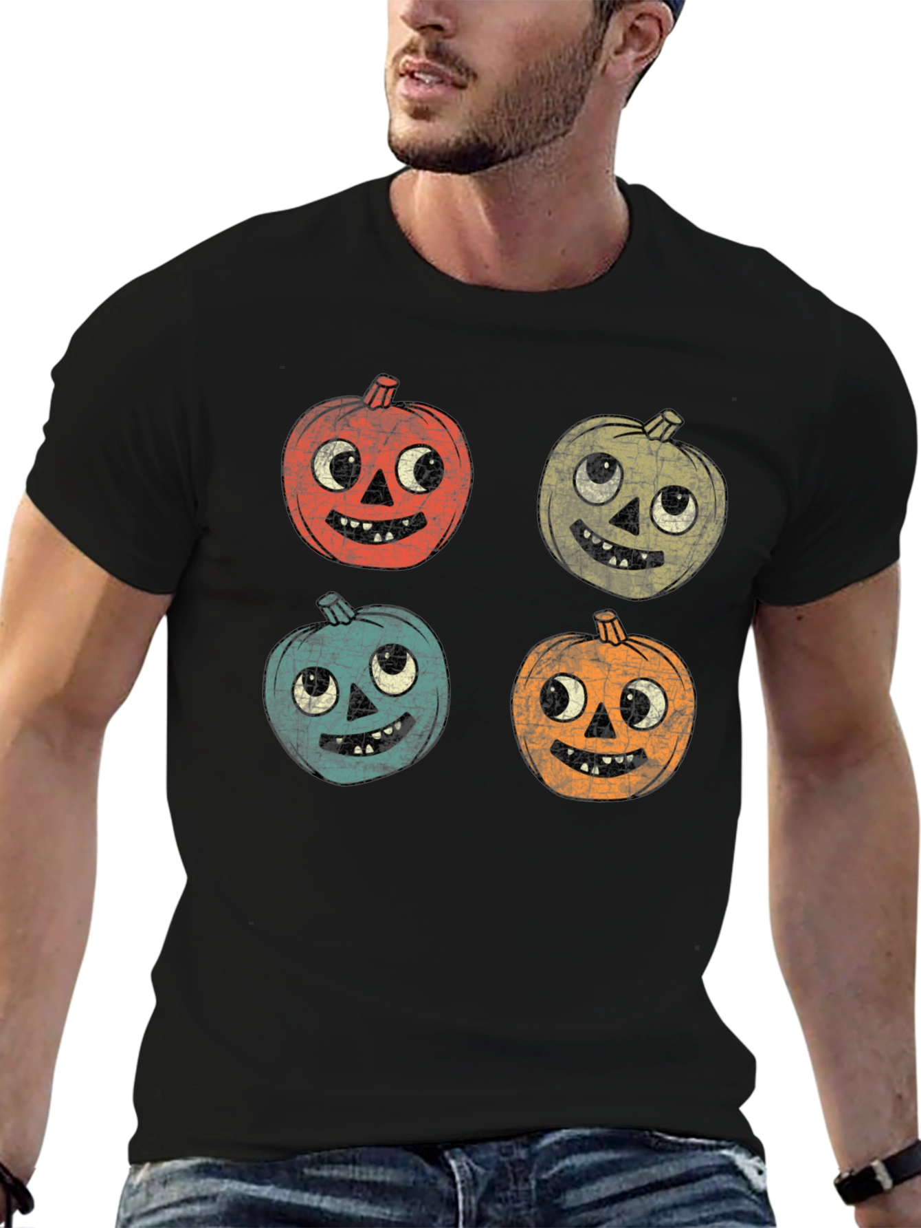 Retro Halloween Pumpkin Face Graphic Tee
