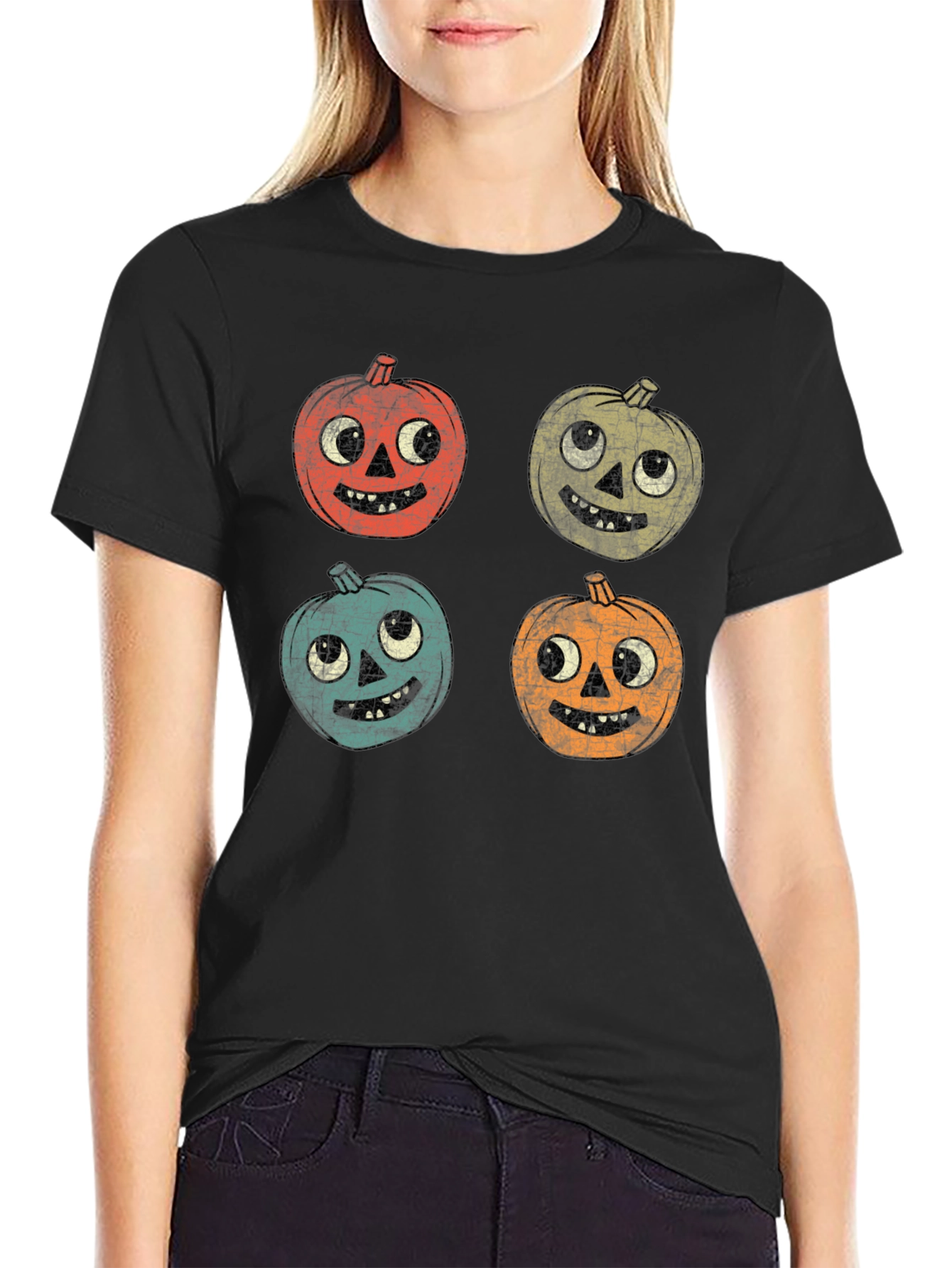 Retro Halloween Pumpkin Face Graphic Tee