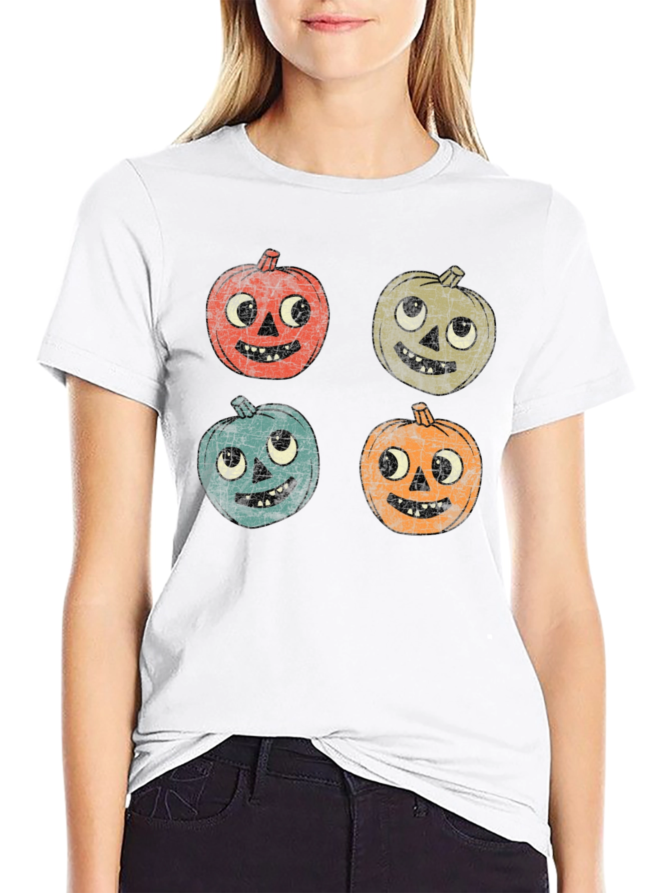 Retro Halloween Pumpkin Face Graphic Tee