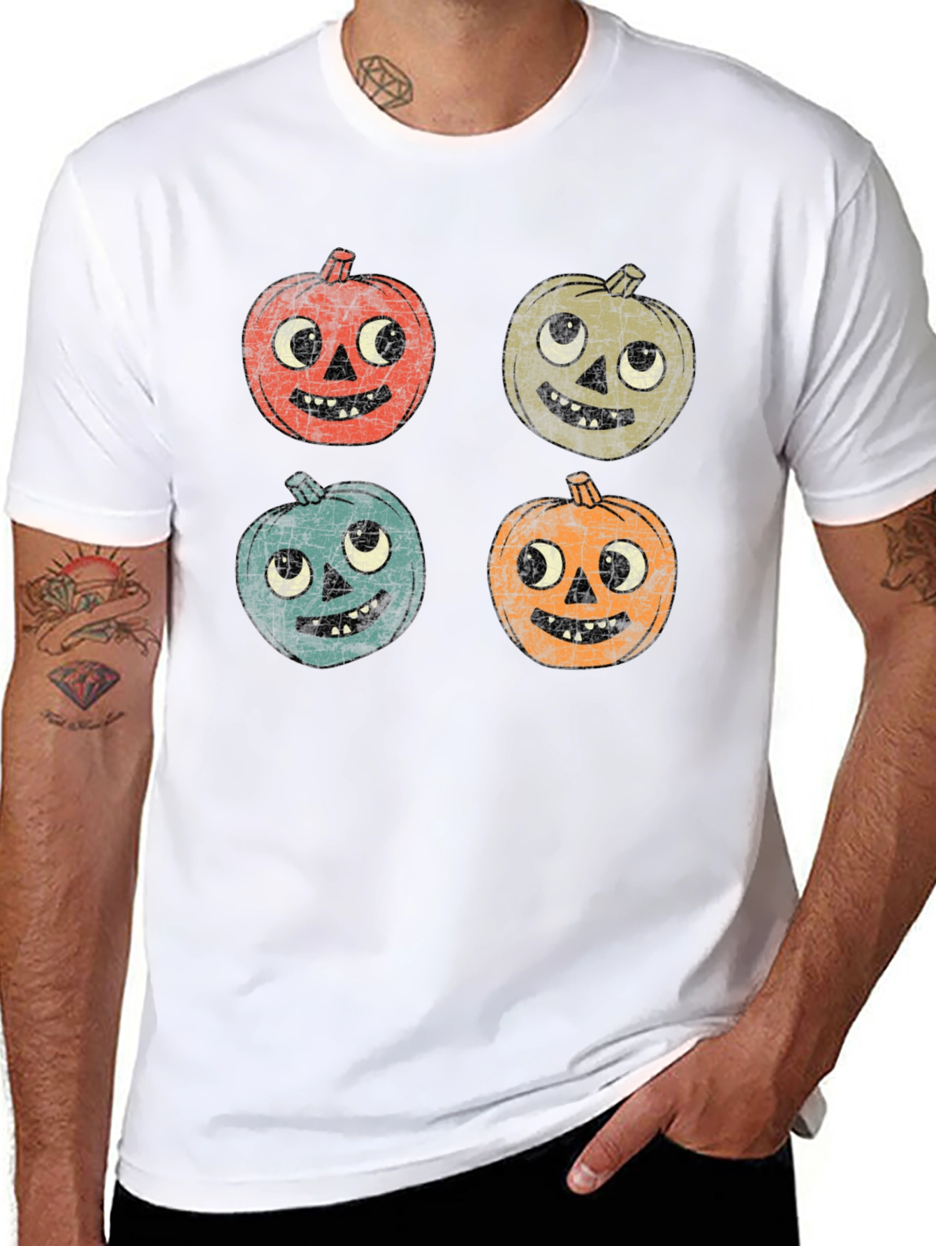 Retro Halloween Pumpkin Face Graphic Tee