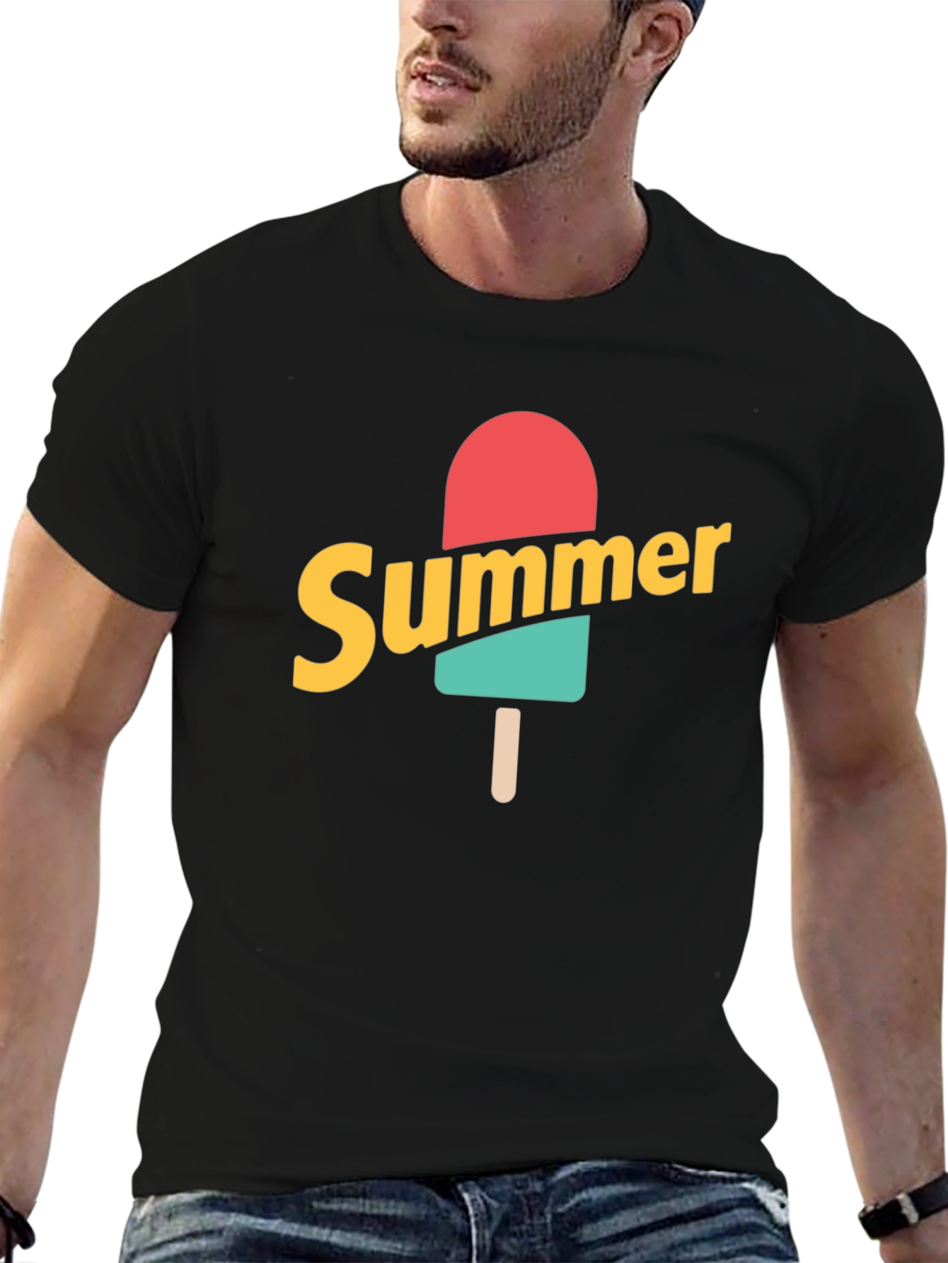Summer Popsicle Graphic Tee - Black Cotton T-Shirt