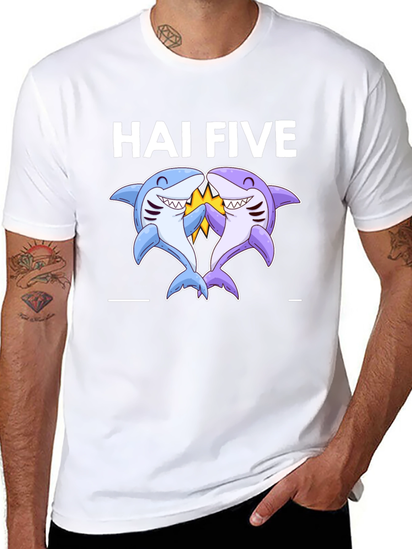 Hai Five Shark T-Shirt - Black Cotton Tee