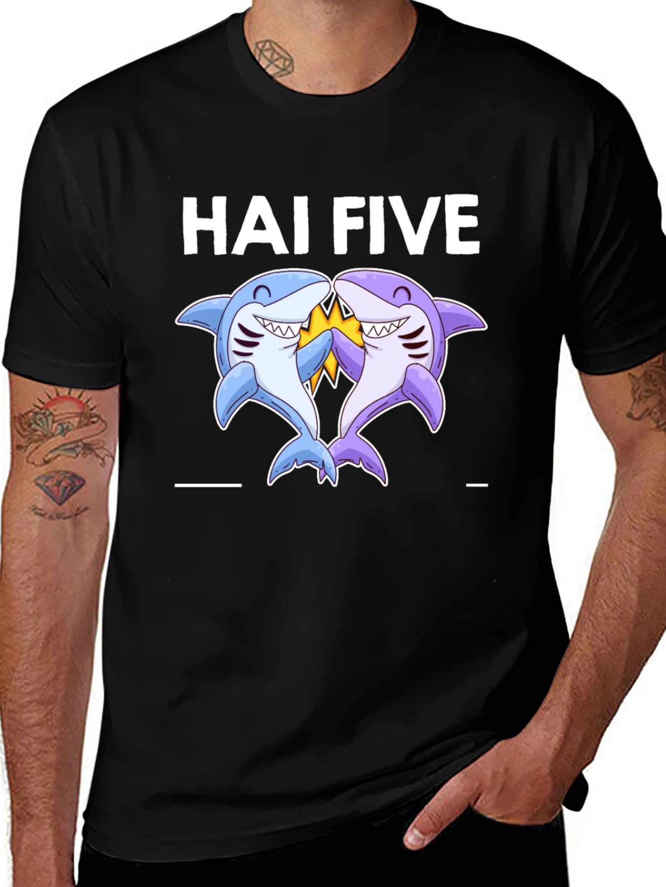 Hai Five Shark T-Shirt - Black Cotton Tee