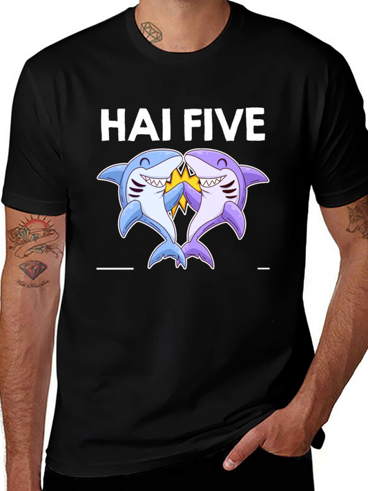 Hai Five Shark T-Shirt - Black Cotton Tee