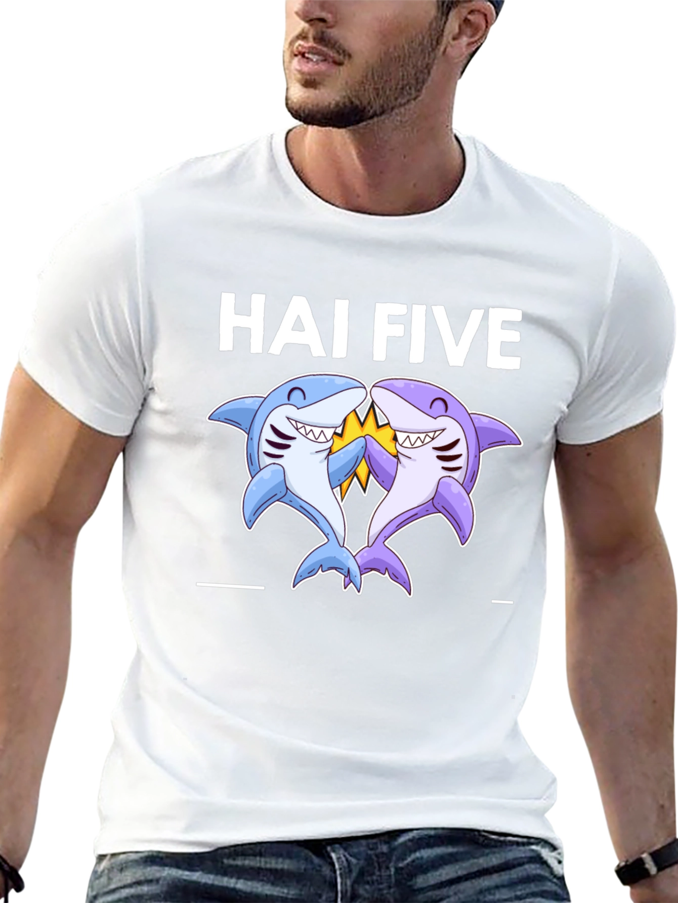 Hai Five Shark T-Shirt - Black Cotton Tee