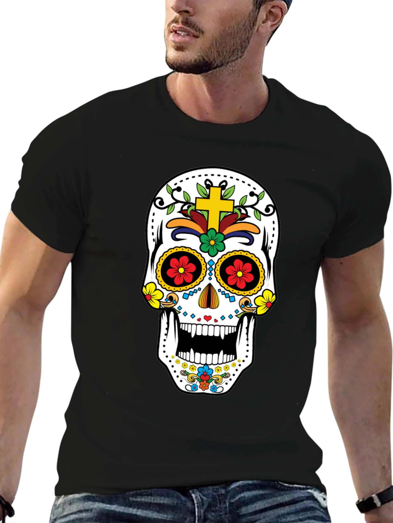 Day of the Dead Skull Graphic Tee - Black