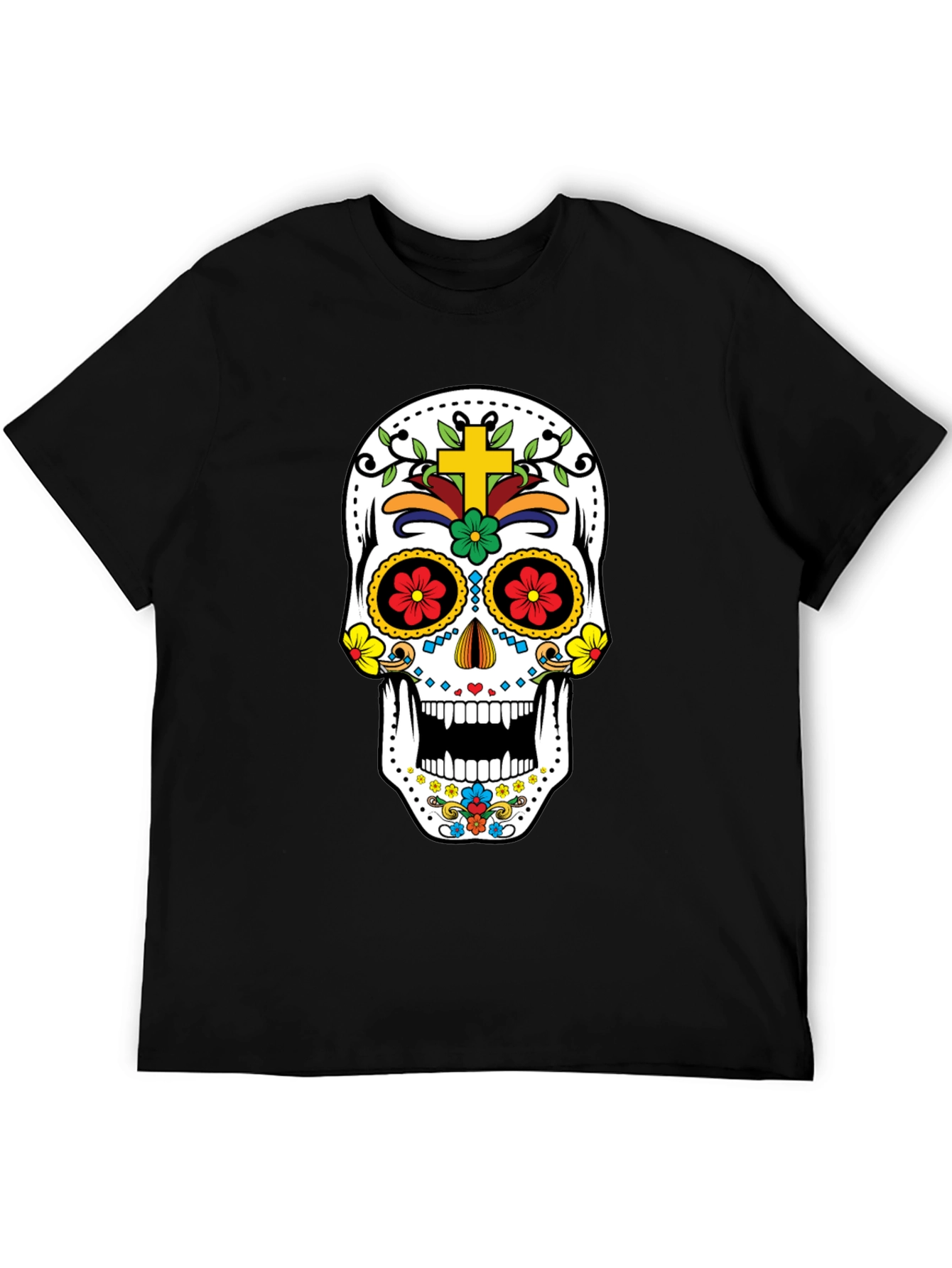 Day of the Dead Skull Graphic Tee - Black