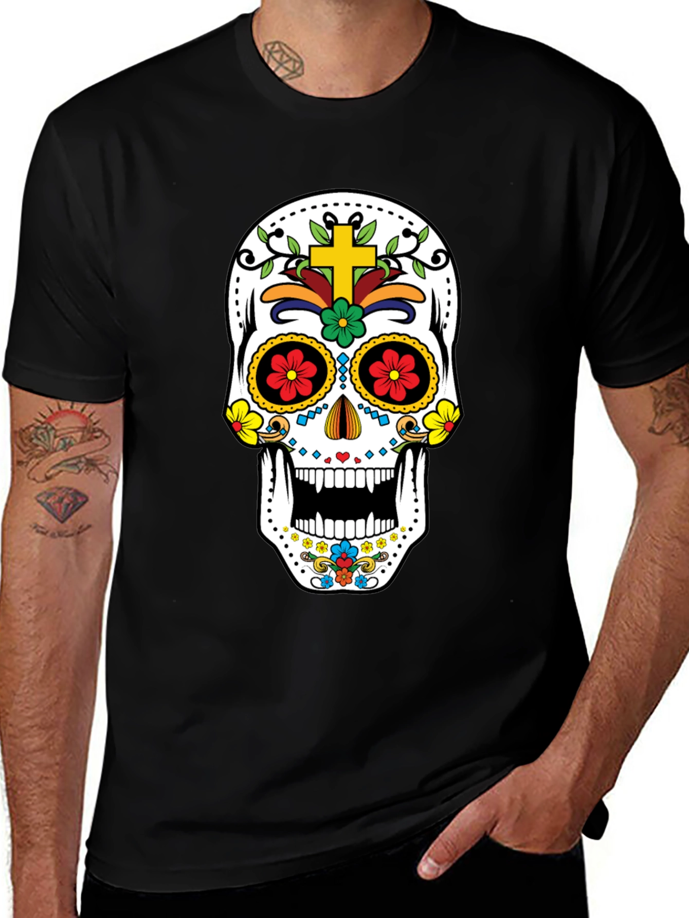 Day of the Dead Skull Graphic Tee - Black