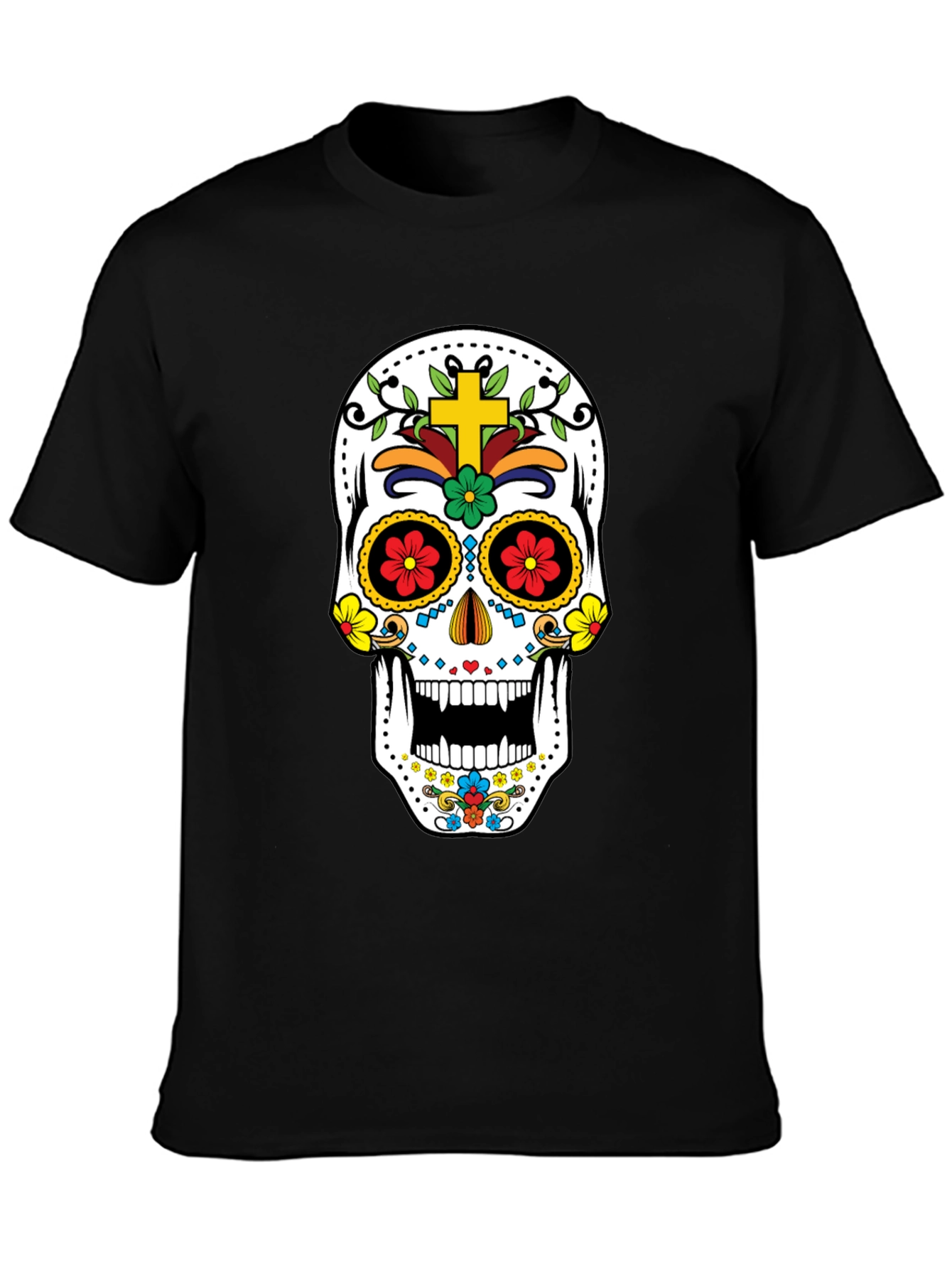 Day of the Dead Skull Graphic Tee - Black