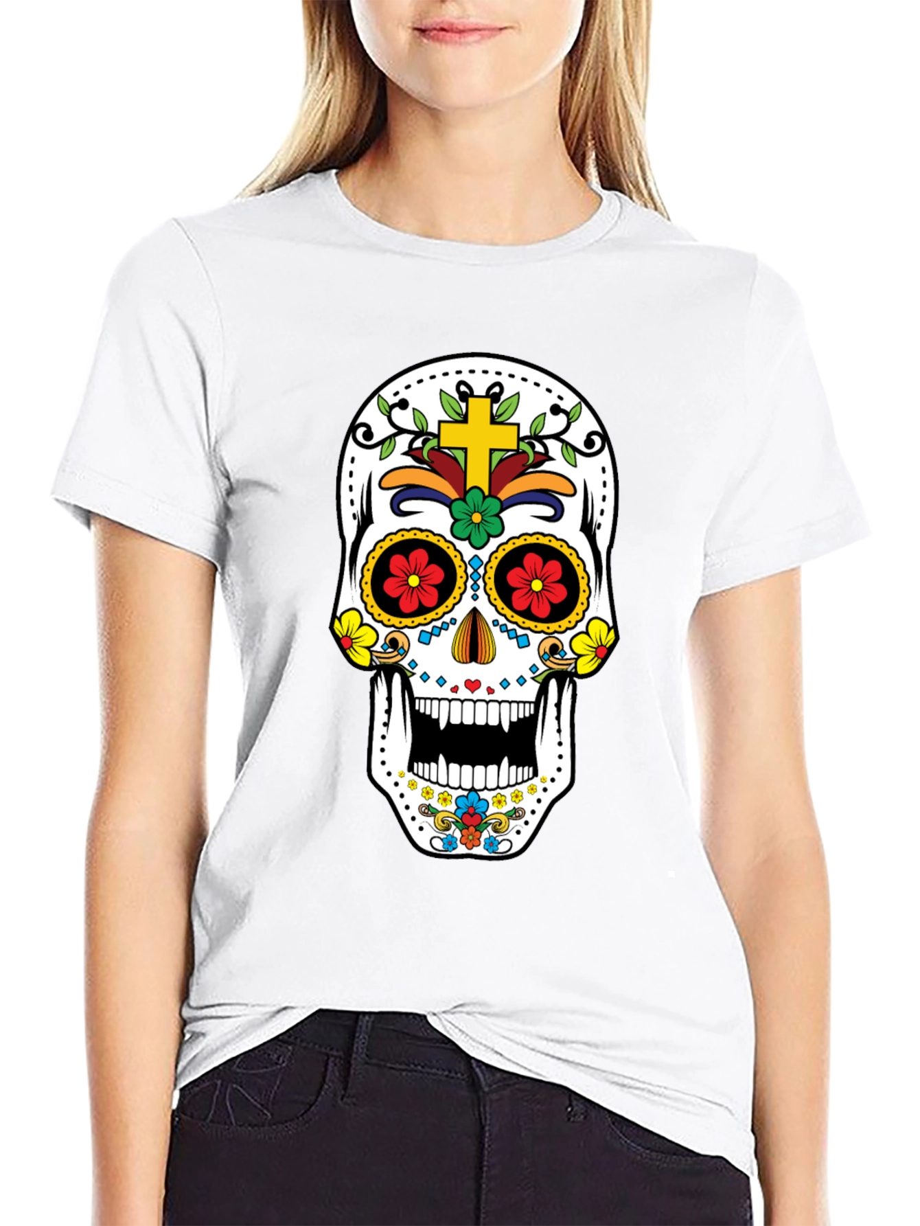 Day of the Dead Skull Graphic Tee - Black