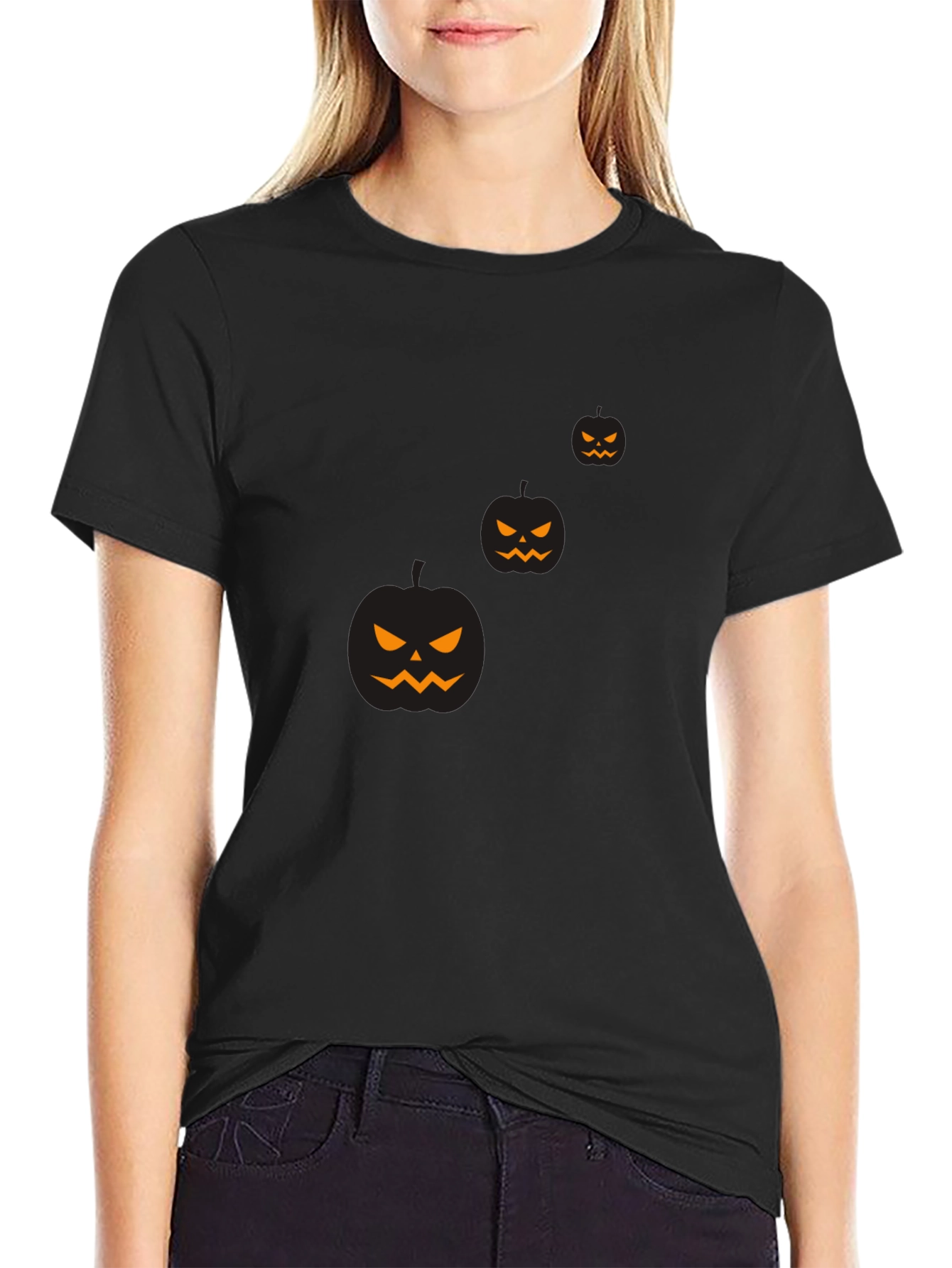Mens Halloween Pumpkin Graphic Black T-Shirt