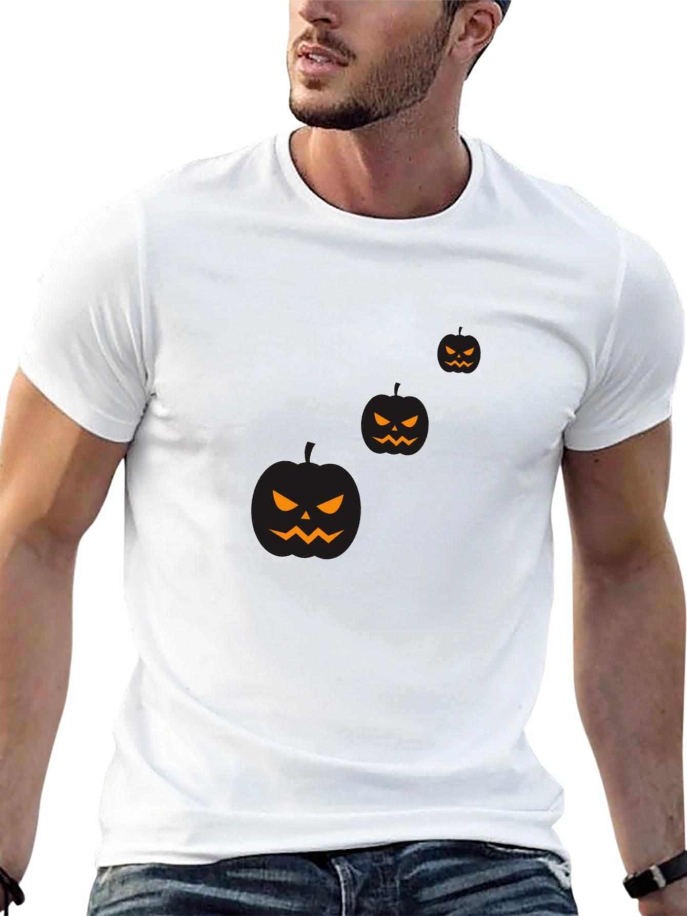 Mens Halloween Pumpkin Graphic Black T-Shirt