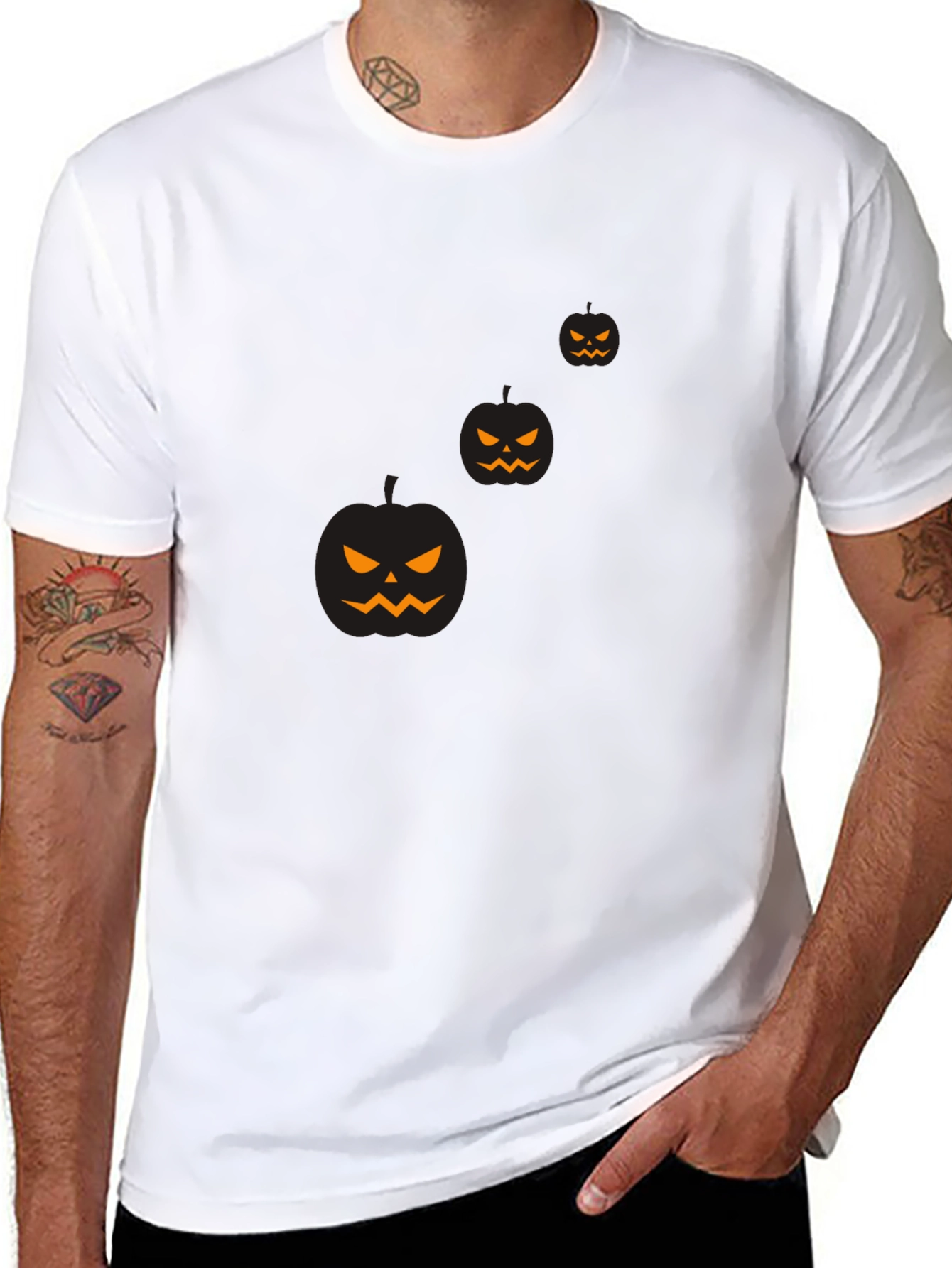 Mens Halloween Pumpkin Graphic Black T-Shirt