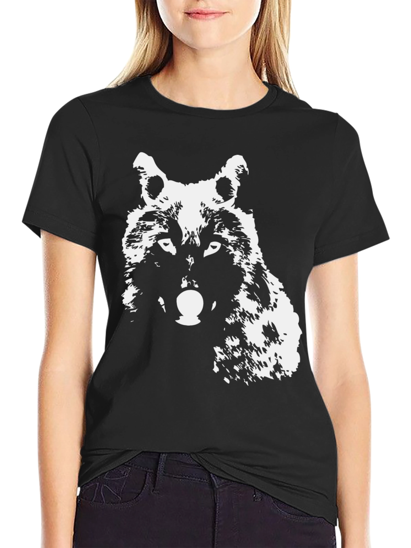 Wolf Graphic T-Shirt - Black Crew Neck Tee