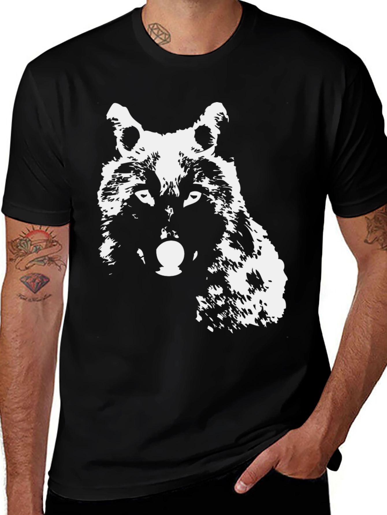 Wolf Graphic T-Shirt - Black Crew Neck Tee