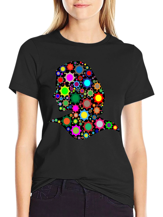 Abstract Gear Woman Graphic Tee - Black