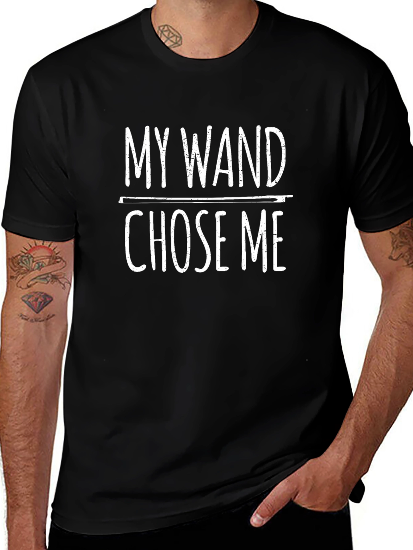 My Wand Chose Me Black Graphic T-Shirt