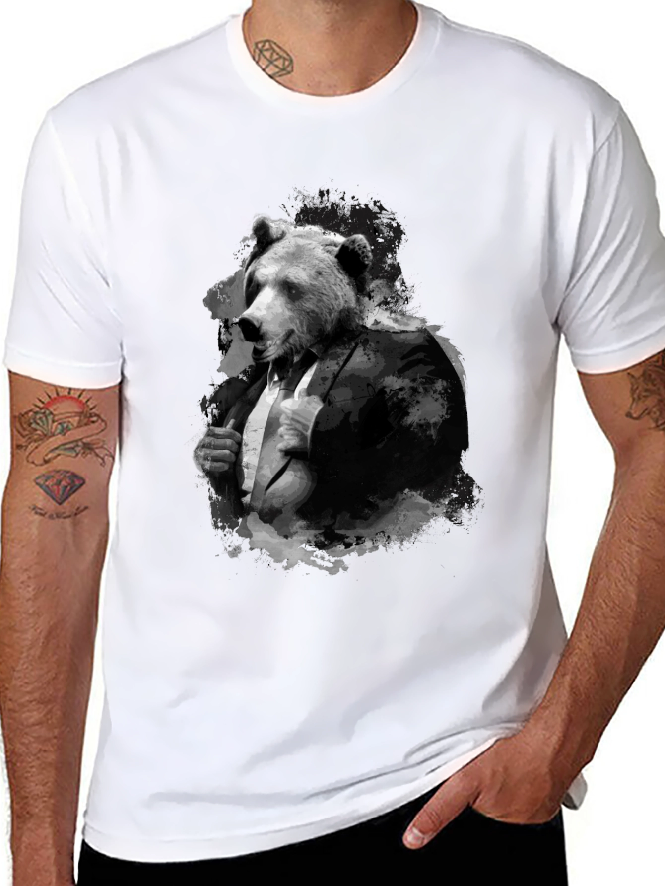 Bear in Suit T-Shirt - Menswear Animal Graphic Tee
