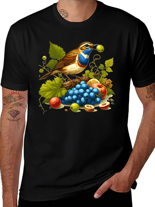 Bird and Fruit Graphic T-Shirt - Unisex Black Tee
