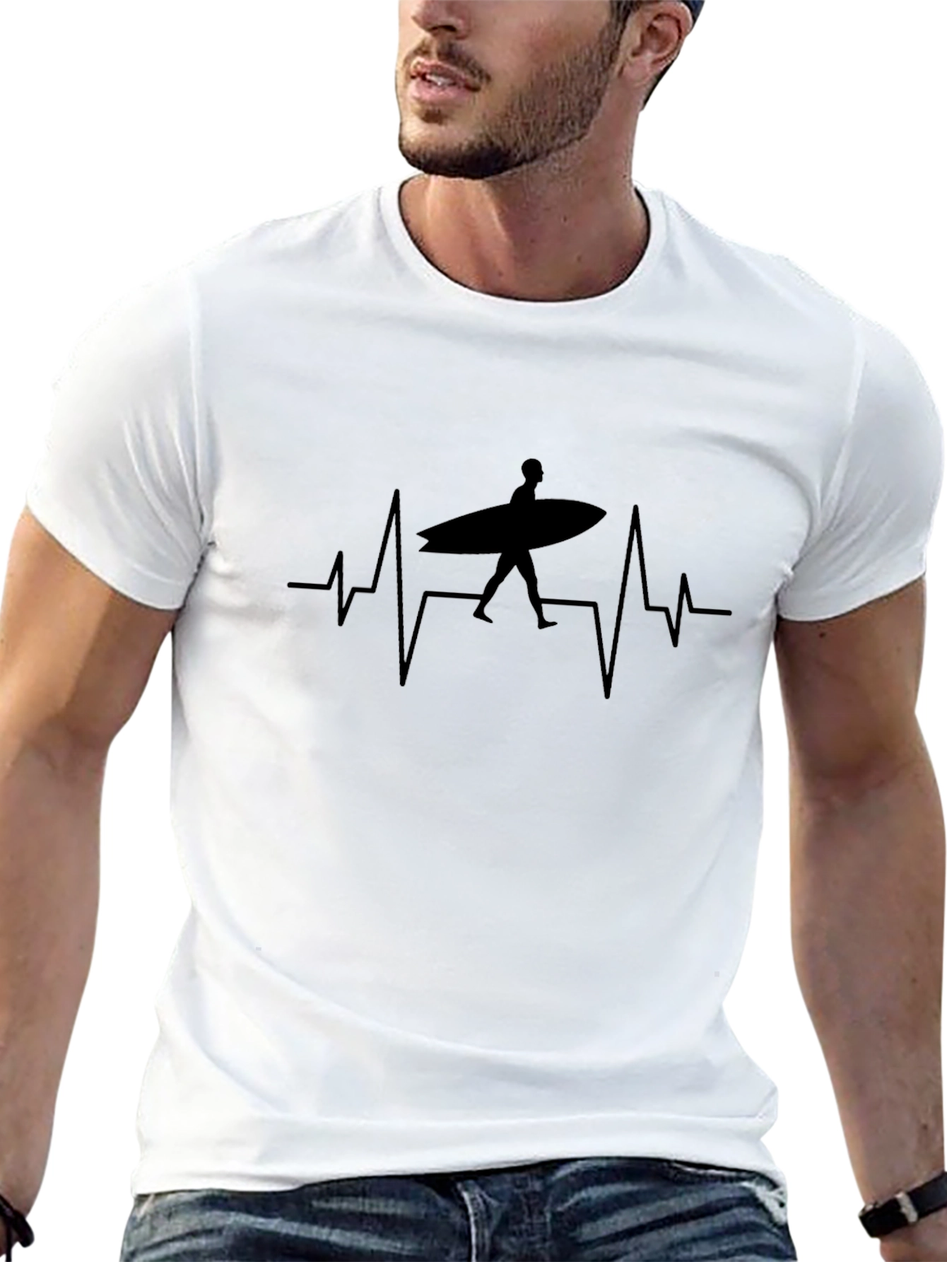 Surfing Heartbeat T-Shirt - Black Graphic Tee