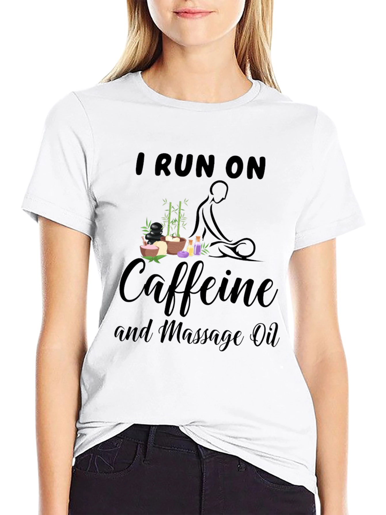 I Run on Caffeine and Massage Oil Black T-Shirt